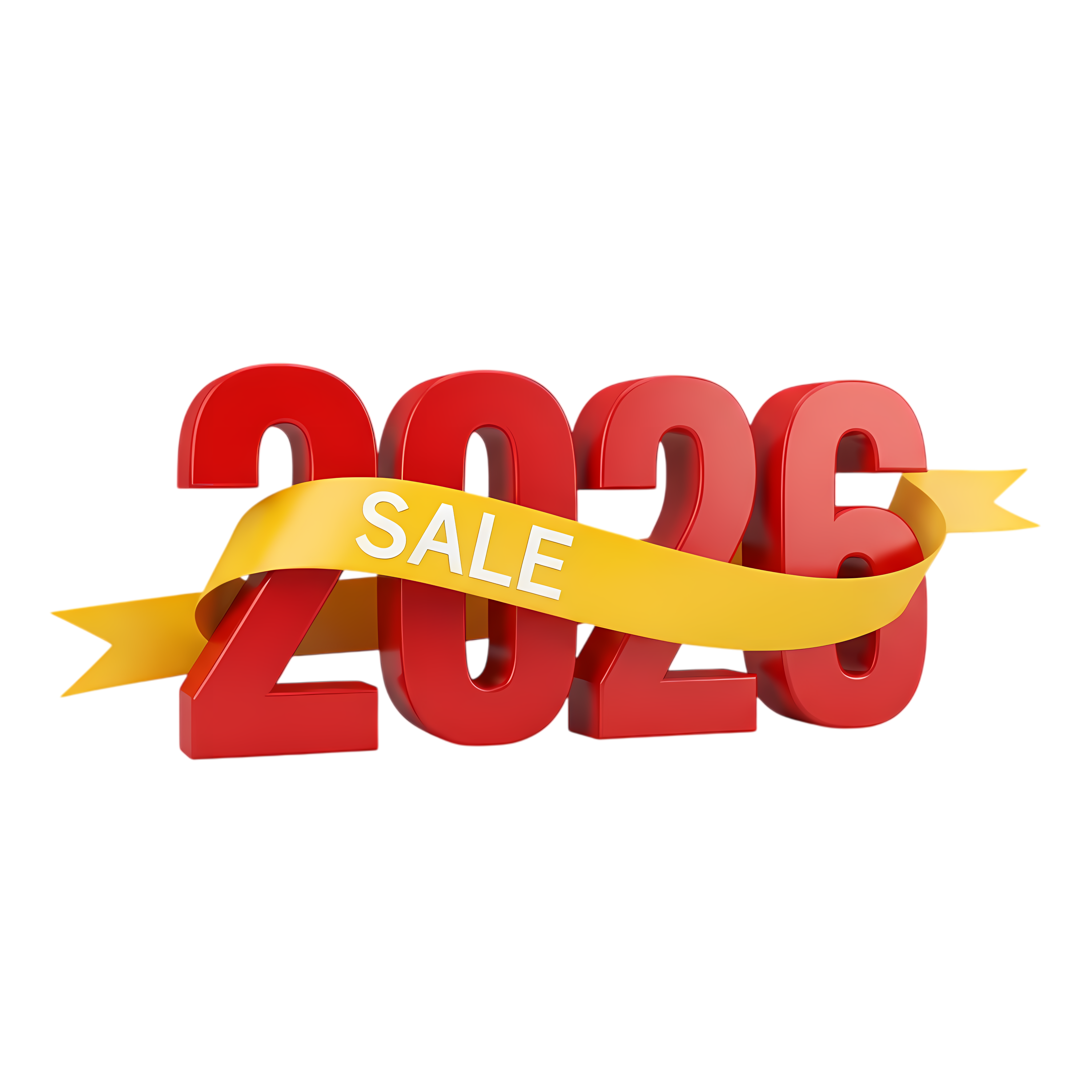 red 2026 typography with yellow sale ribbon