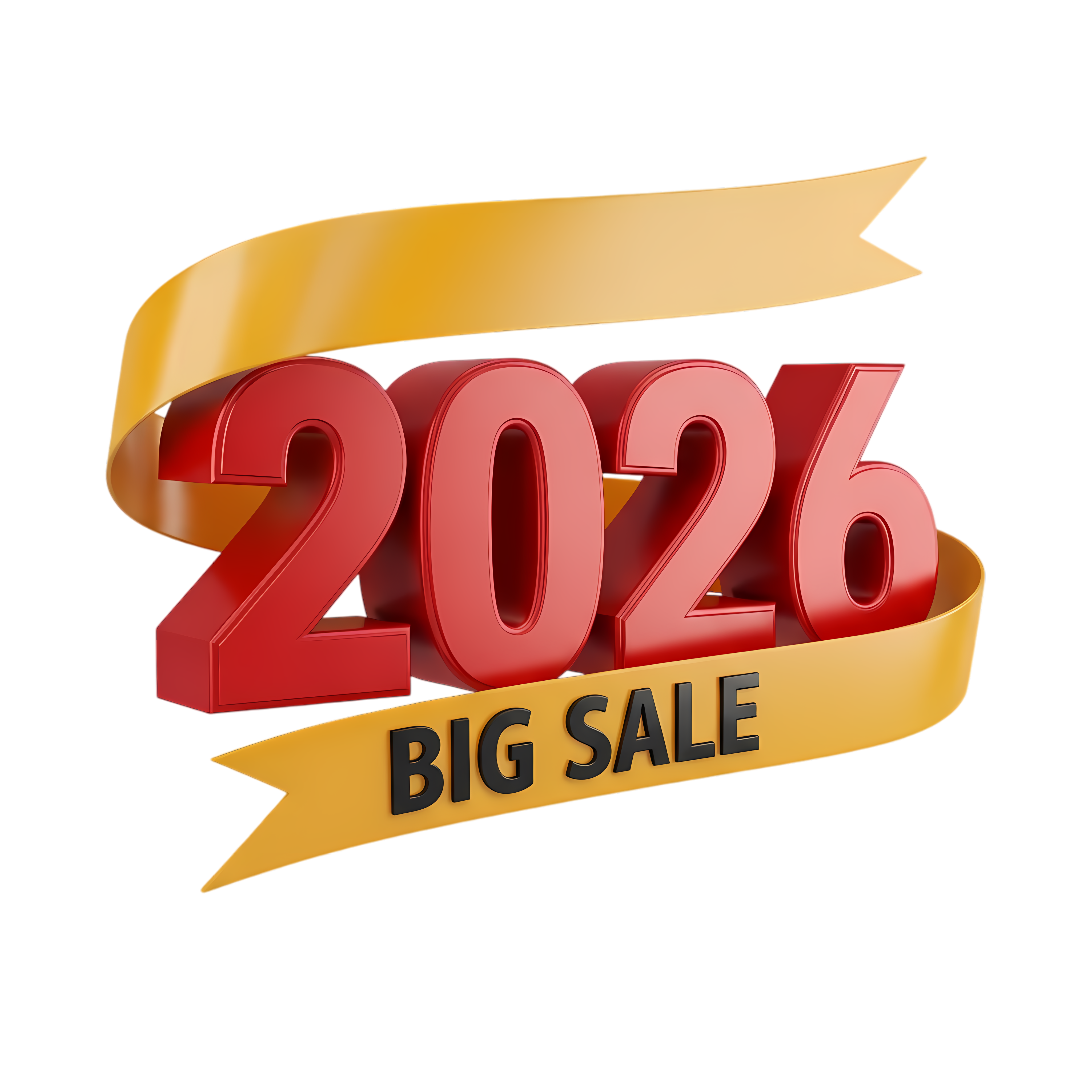 red and yellow 2026 big sale ribbon typography