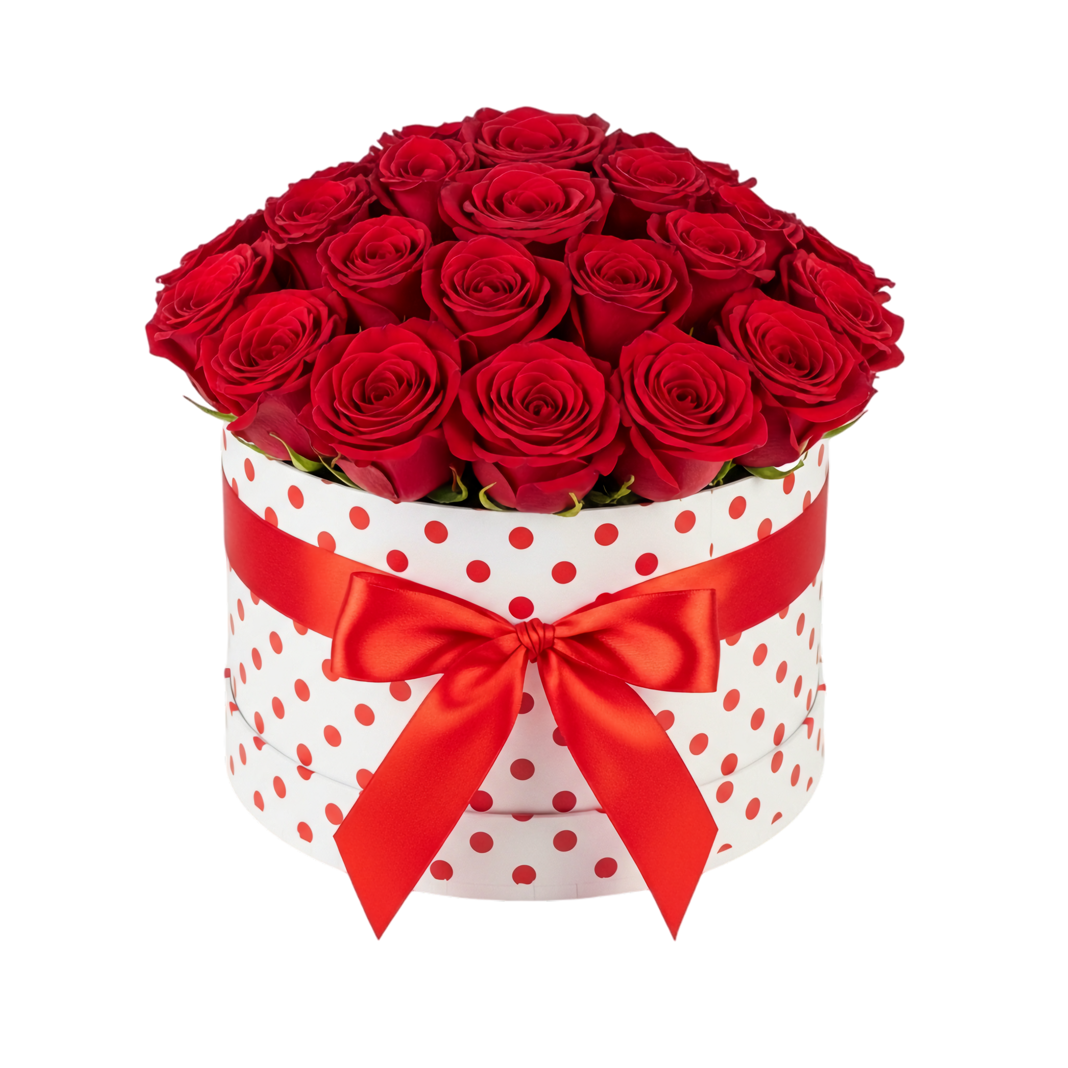 red roses arranged in white dot box romantic gift