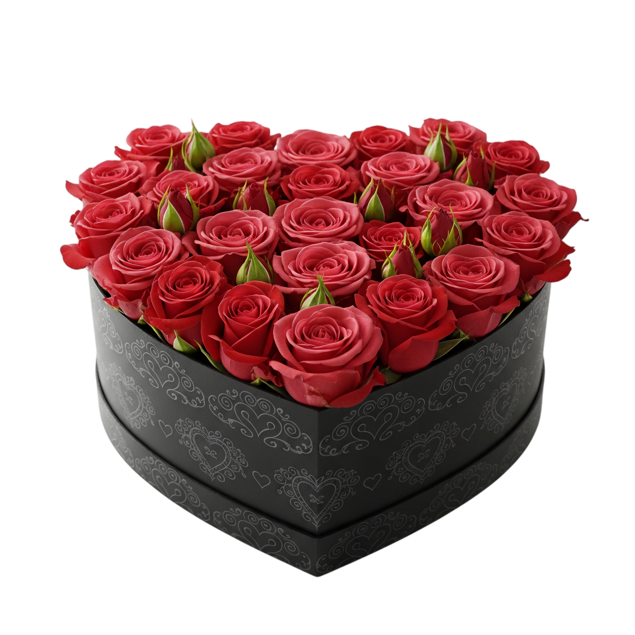 red roses in black heart box romantic love gift