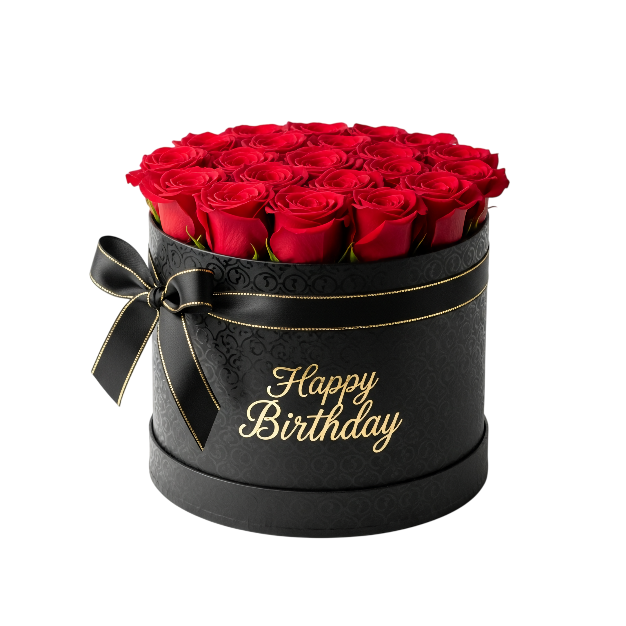 red roses in elegant birthday round box