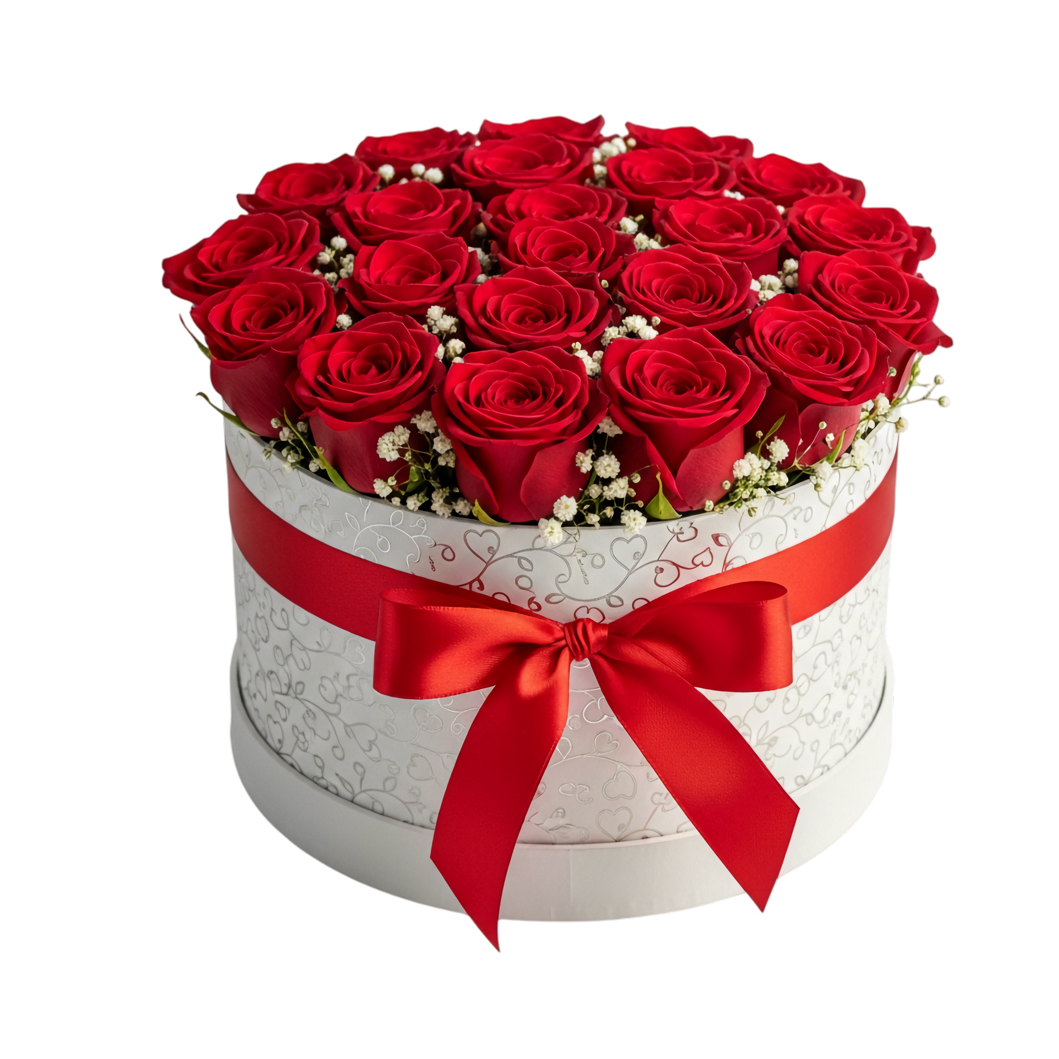 romantic red roses in white gift box