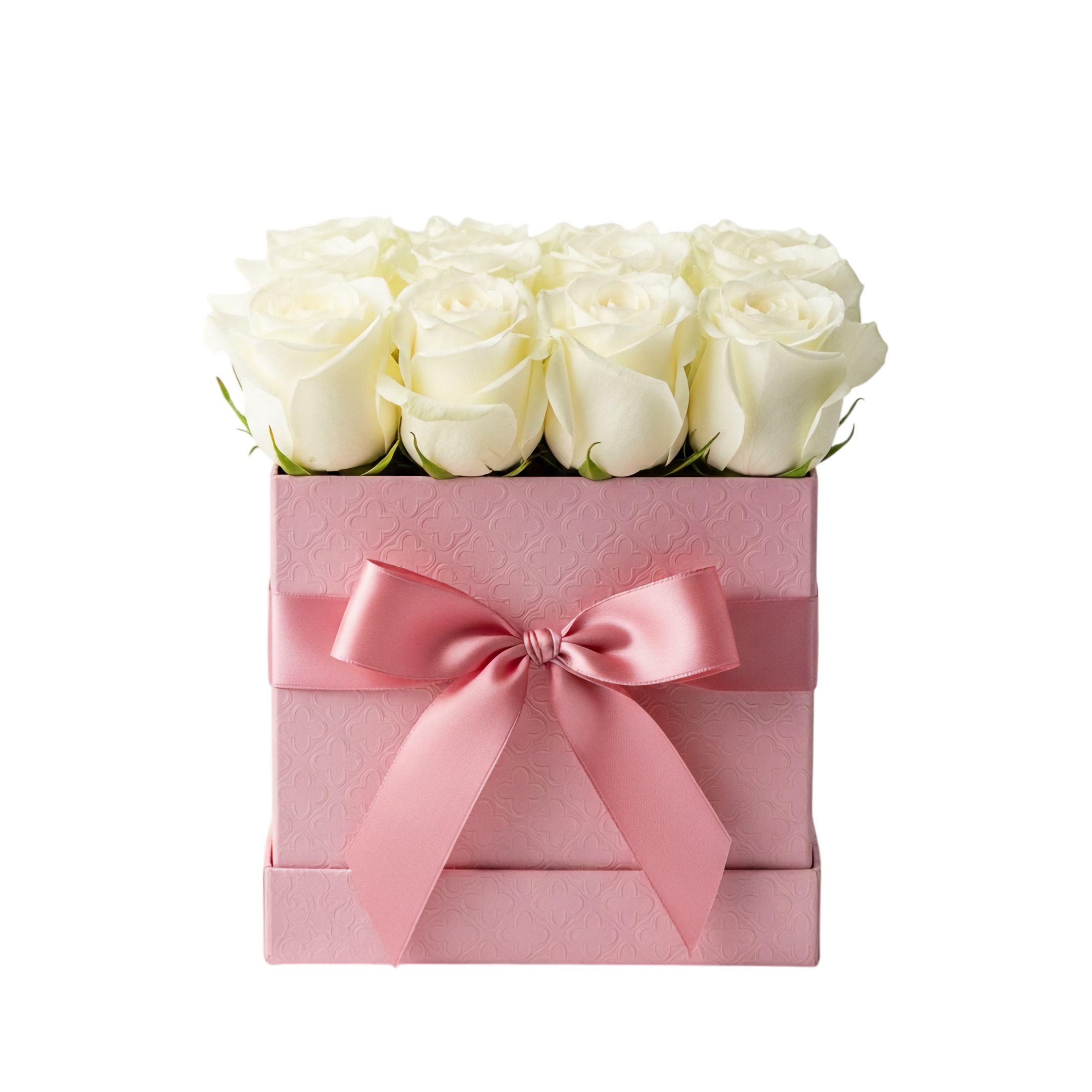 romantic white roses in pink box