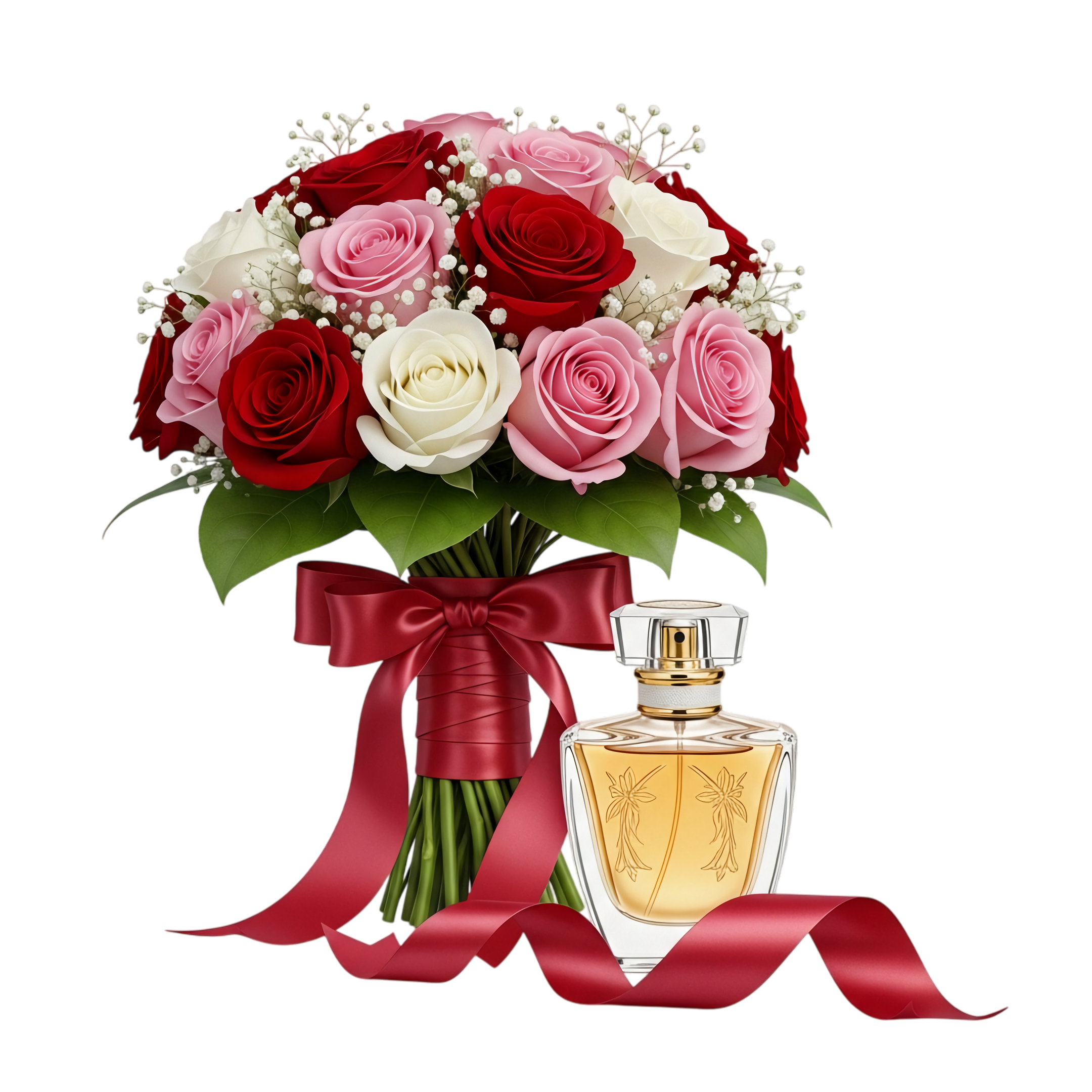 rose bouquet with perfume romantic combo