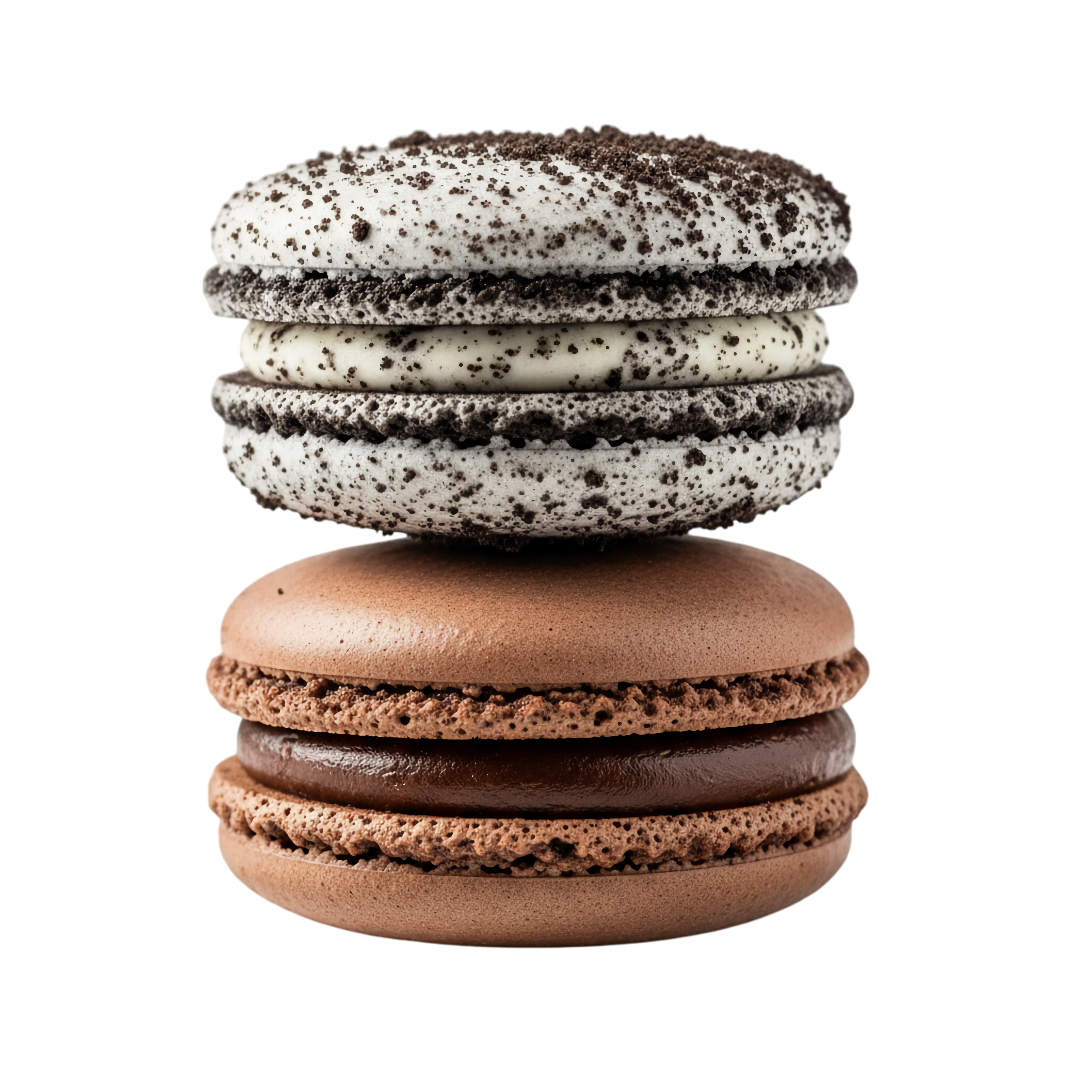 stacked oreo and chocolate macarons dessert