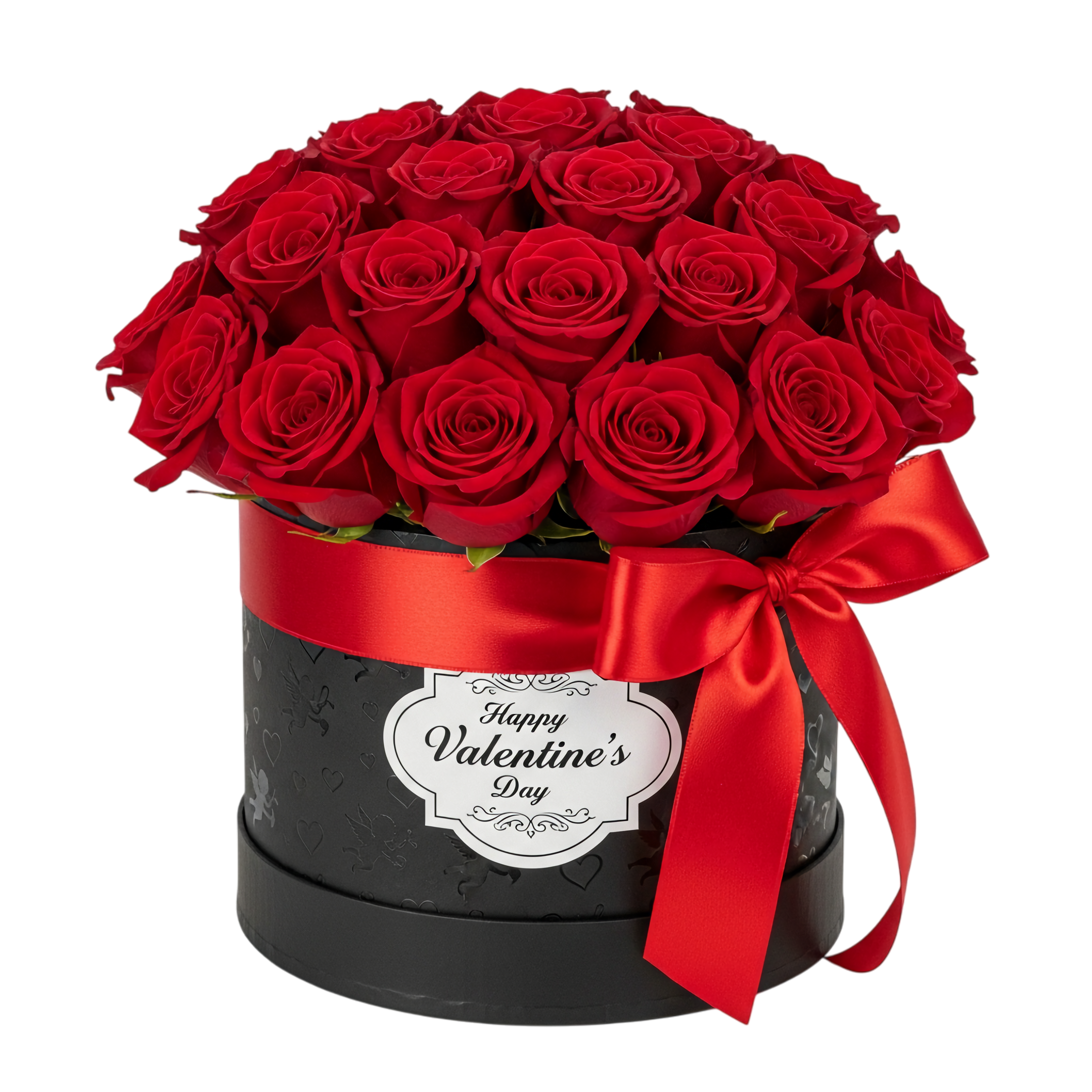 valentines day red roses in black gift box