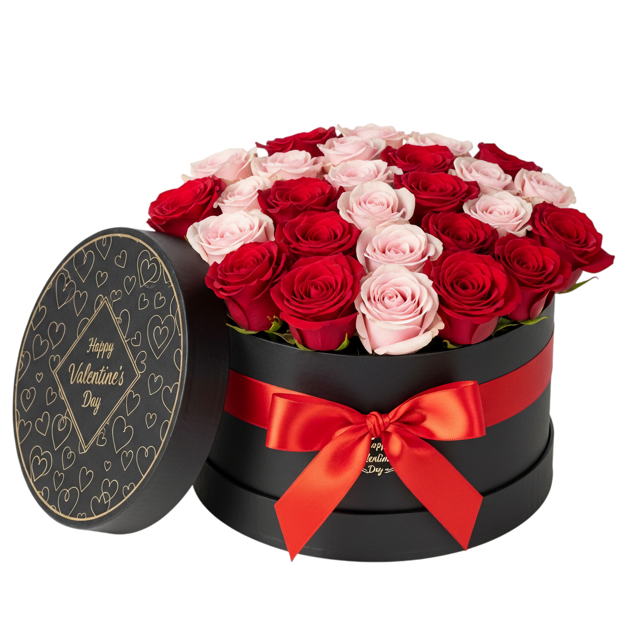 valentines day roses in black gift box