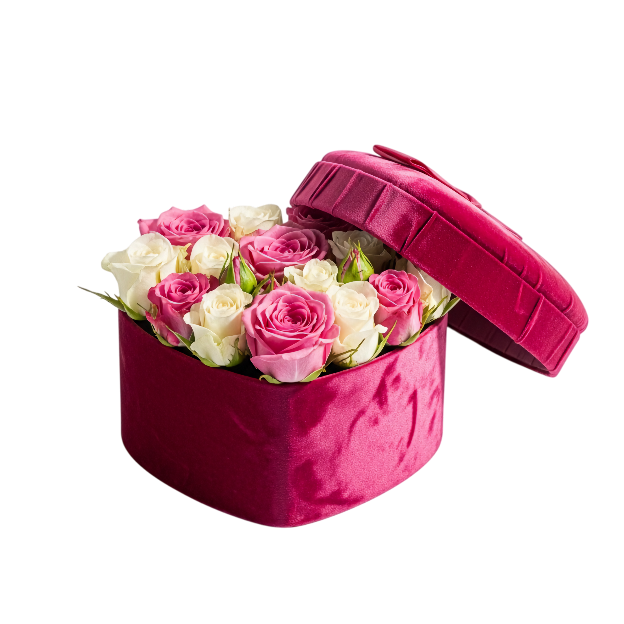 velvet box with pink and white roses