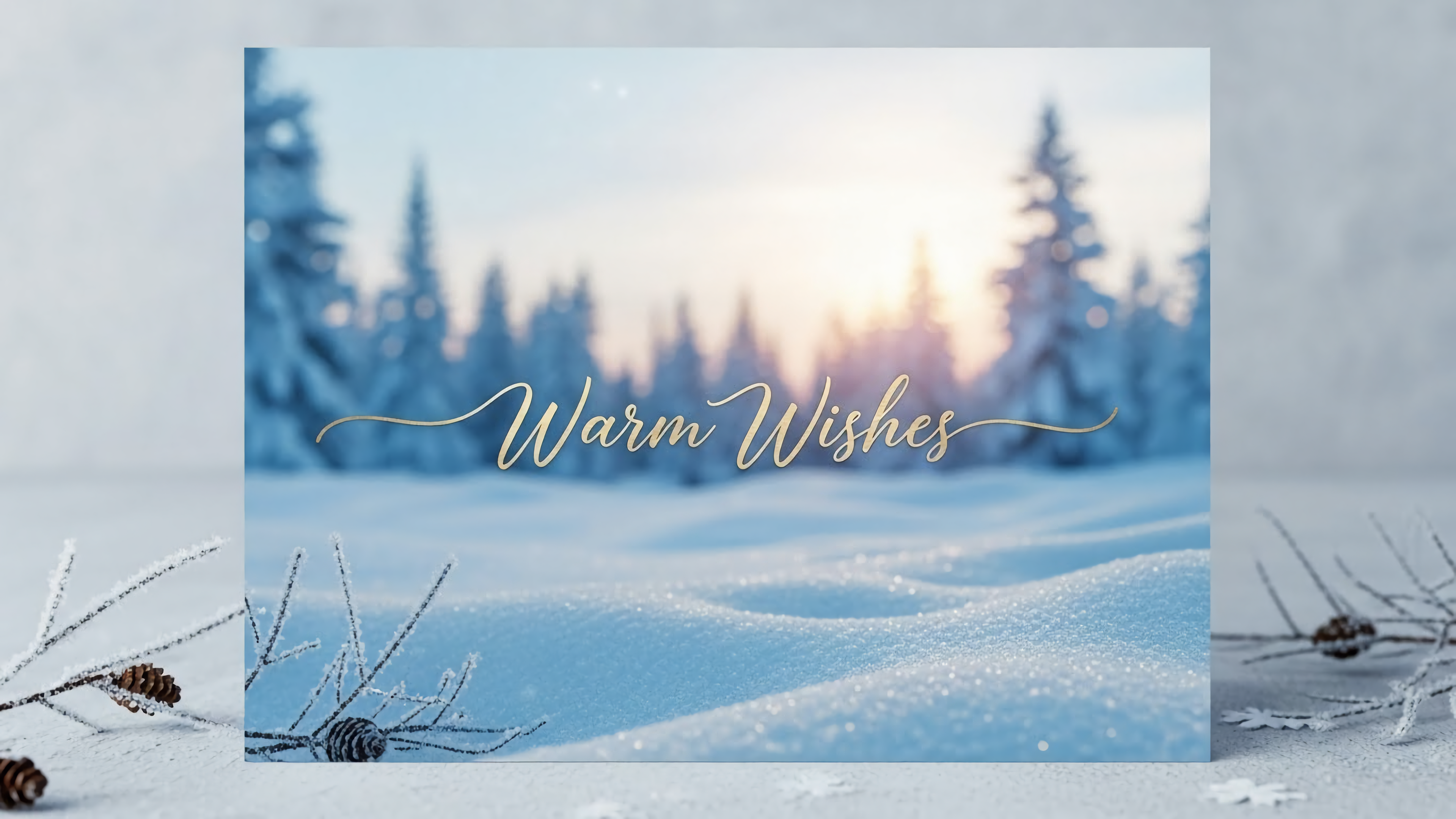 winter greeting card with warm wishes message