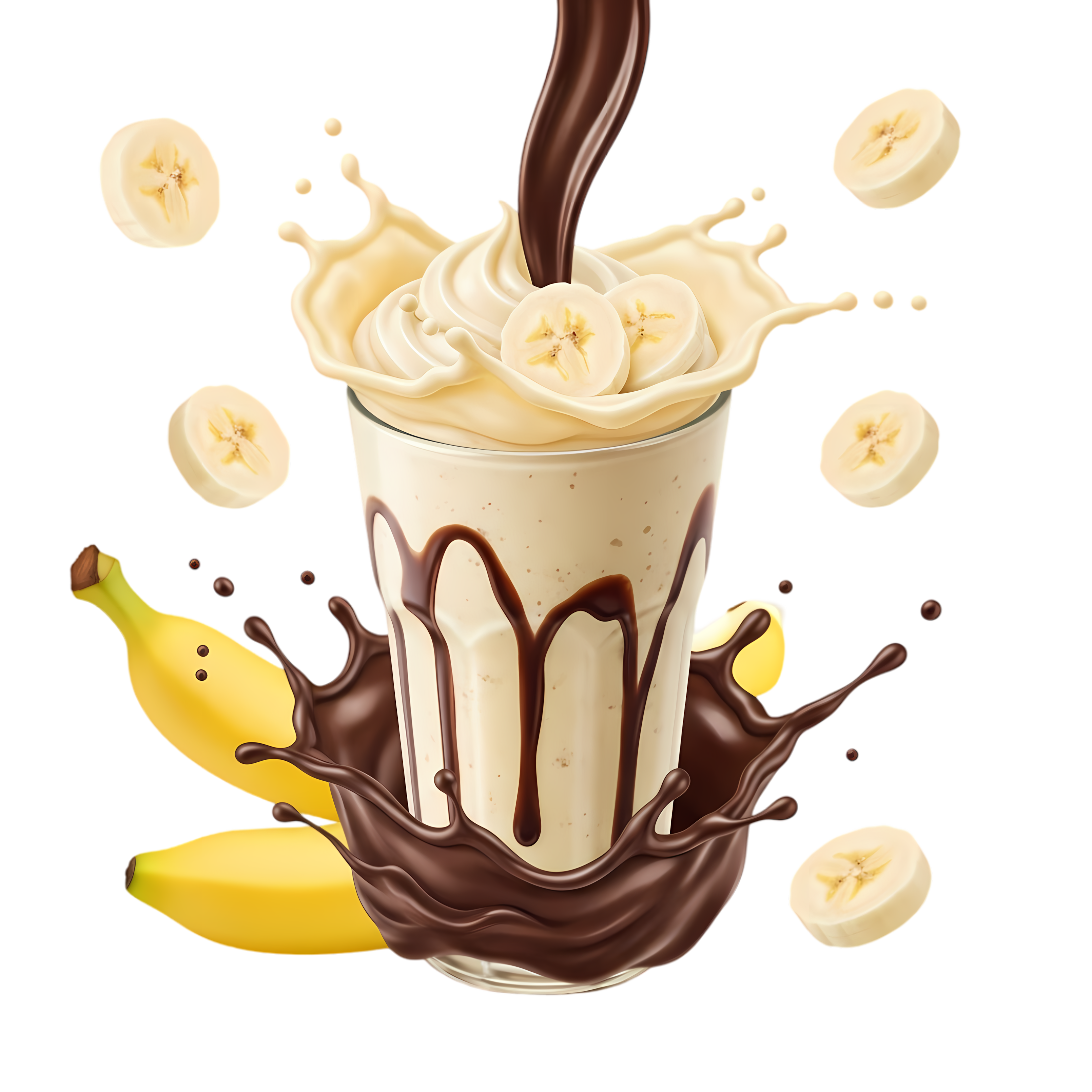 banana shake with rich chocolate drizzle