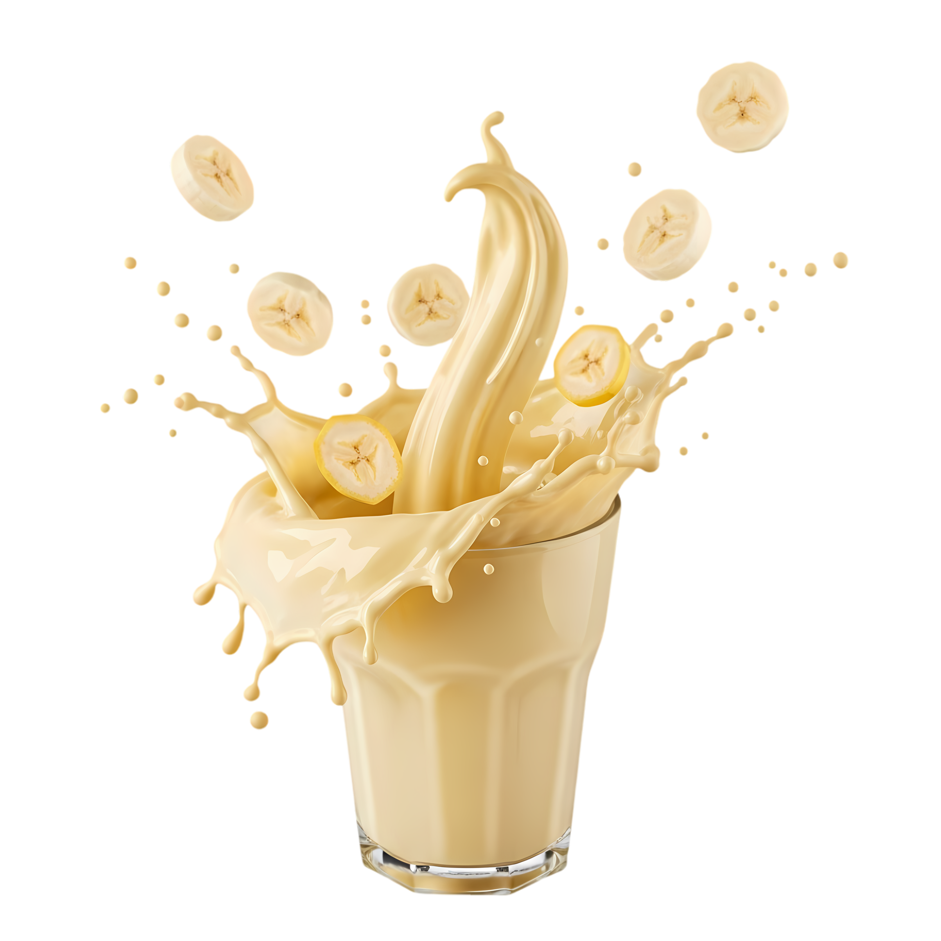banana slice causes milk splash - Free Png Download | Seekpik