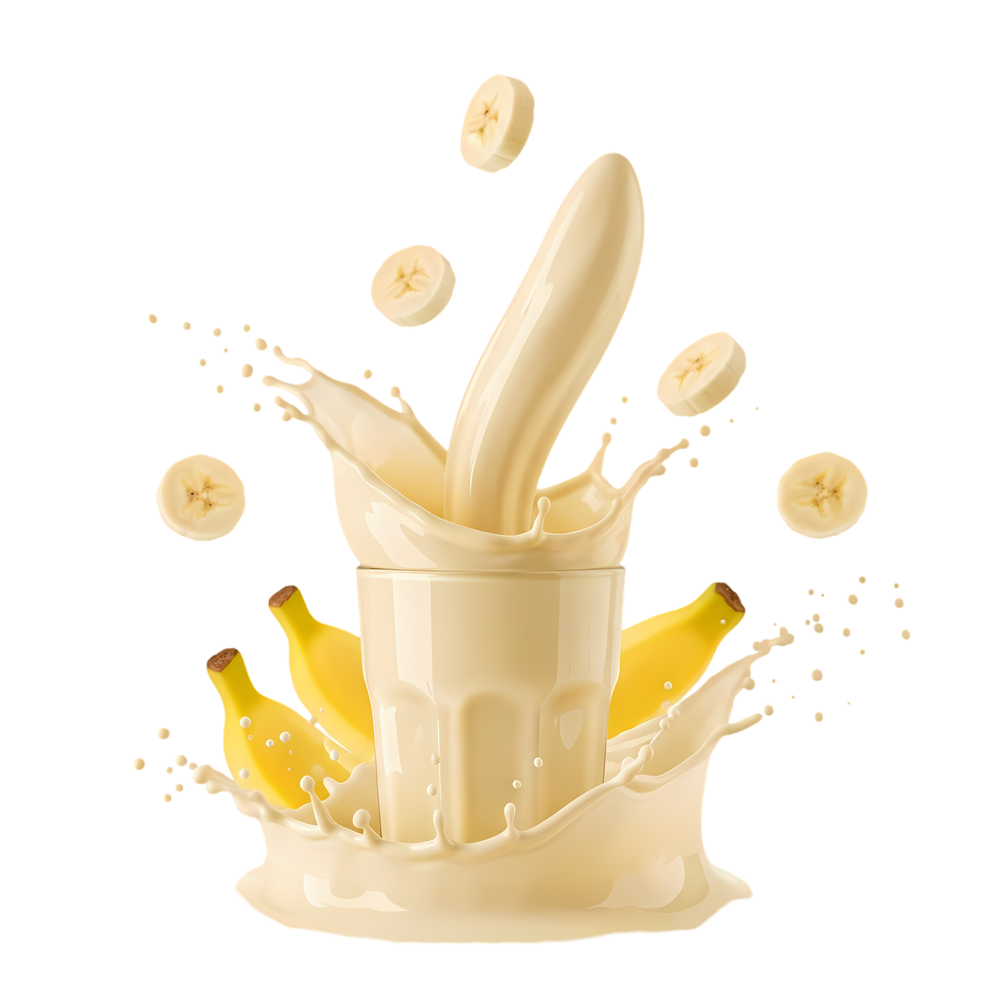 banana slice dropping into milk