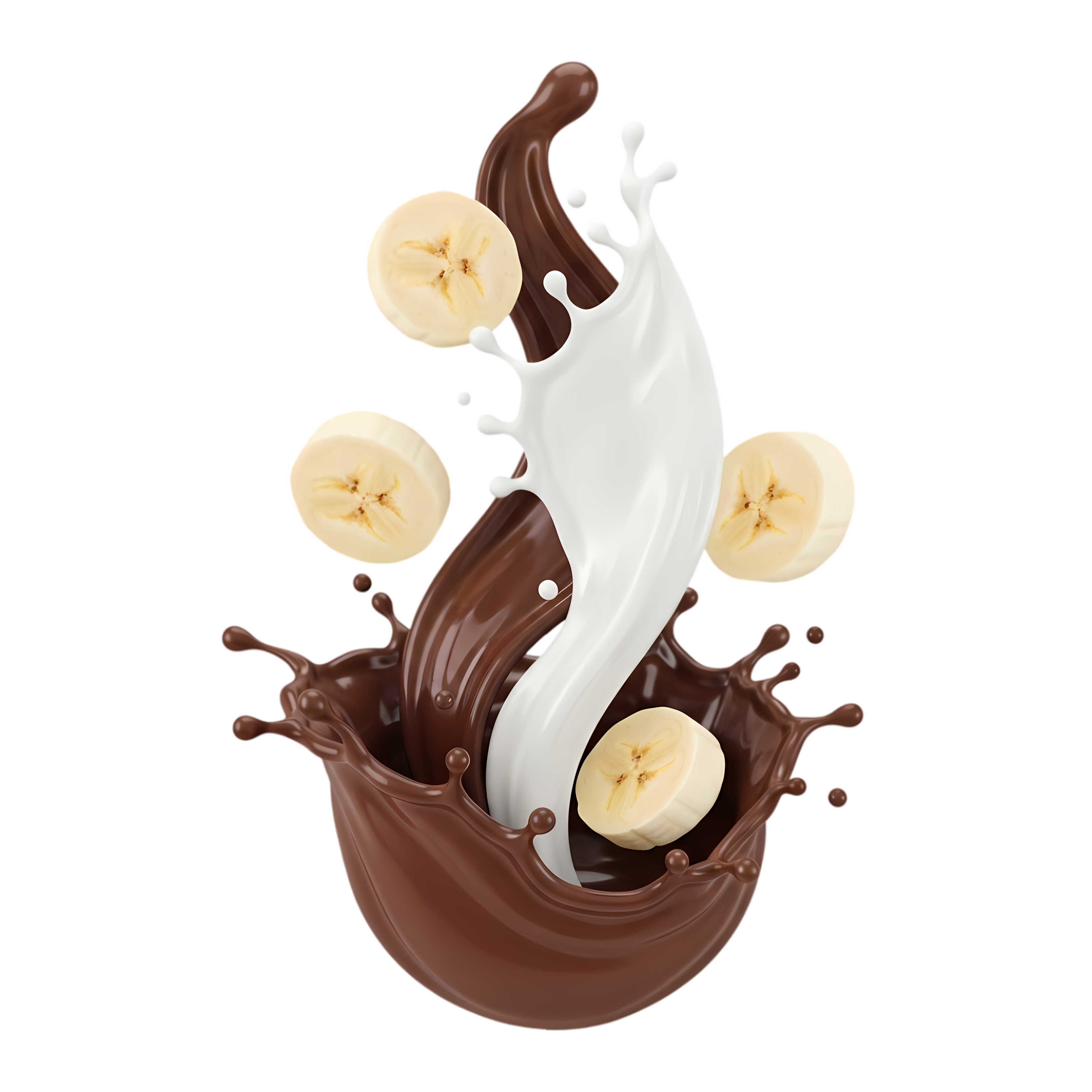 banana slice in chocolate milk splash