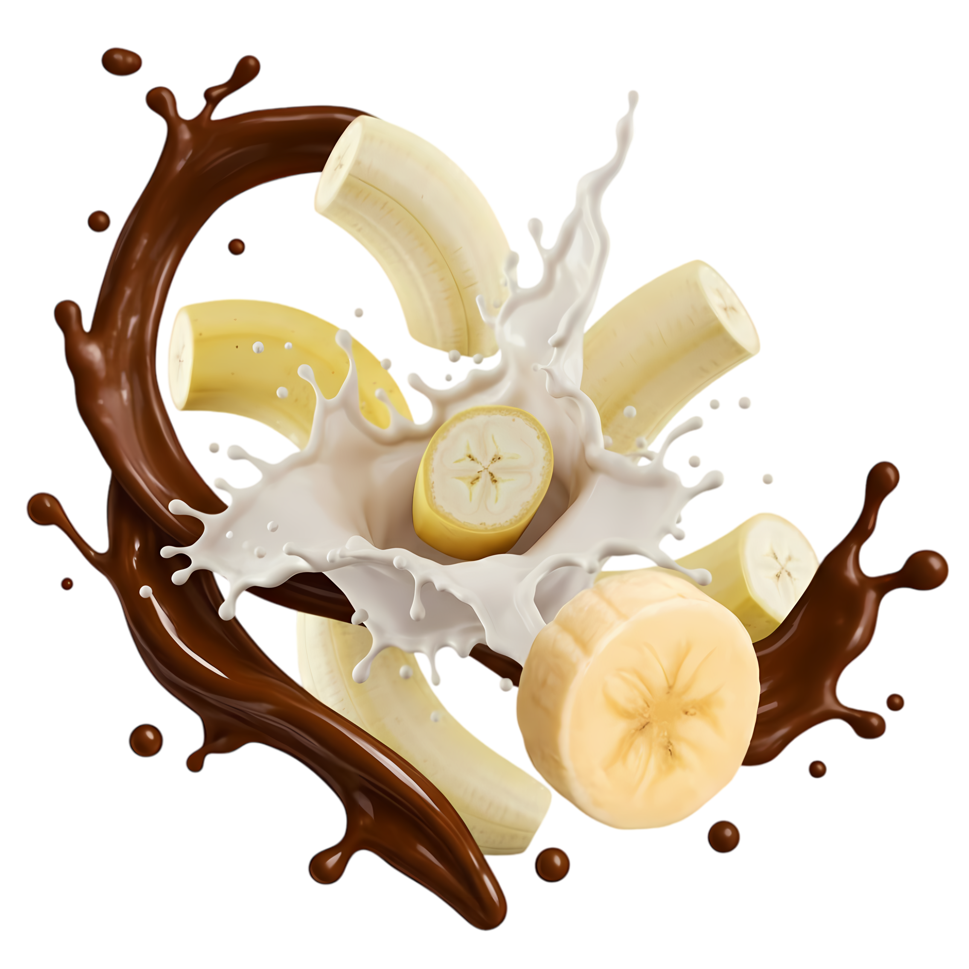 banana slices in milk and chocolate splash
