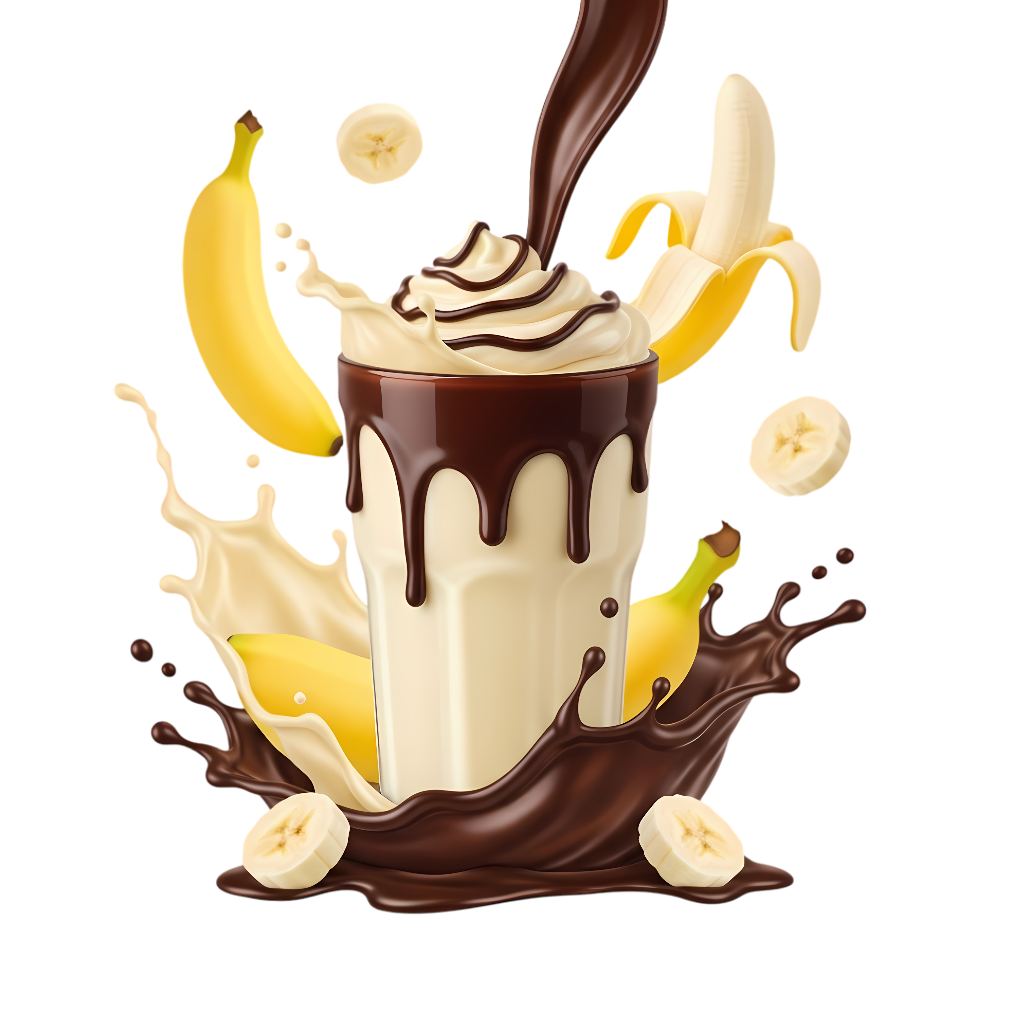 creamy banana shake with chocolate drip