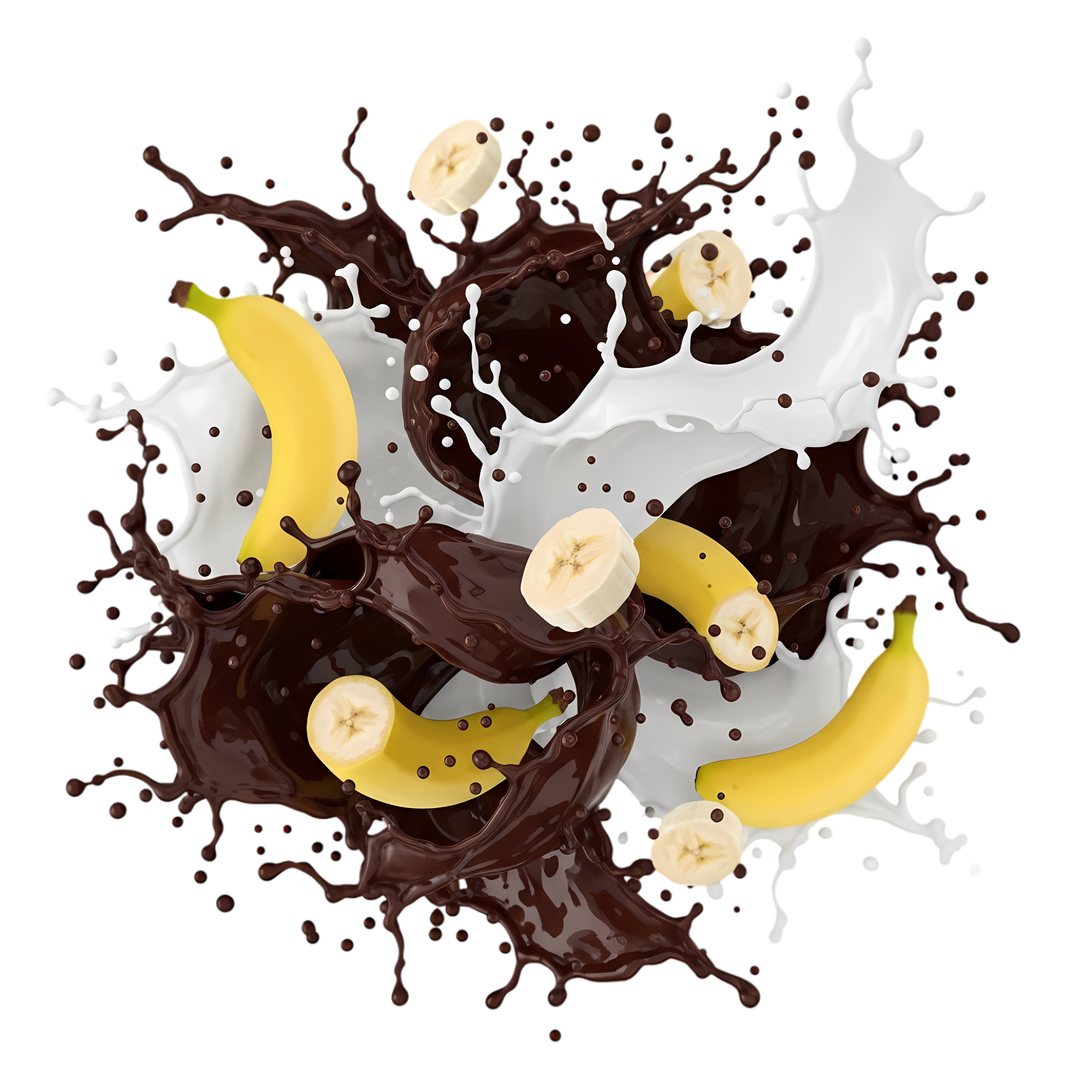 dynamic chocolate milk splash with banana