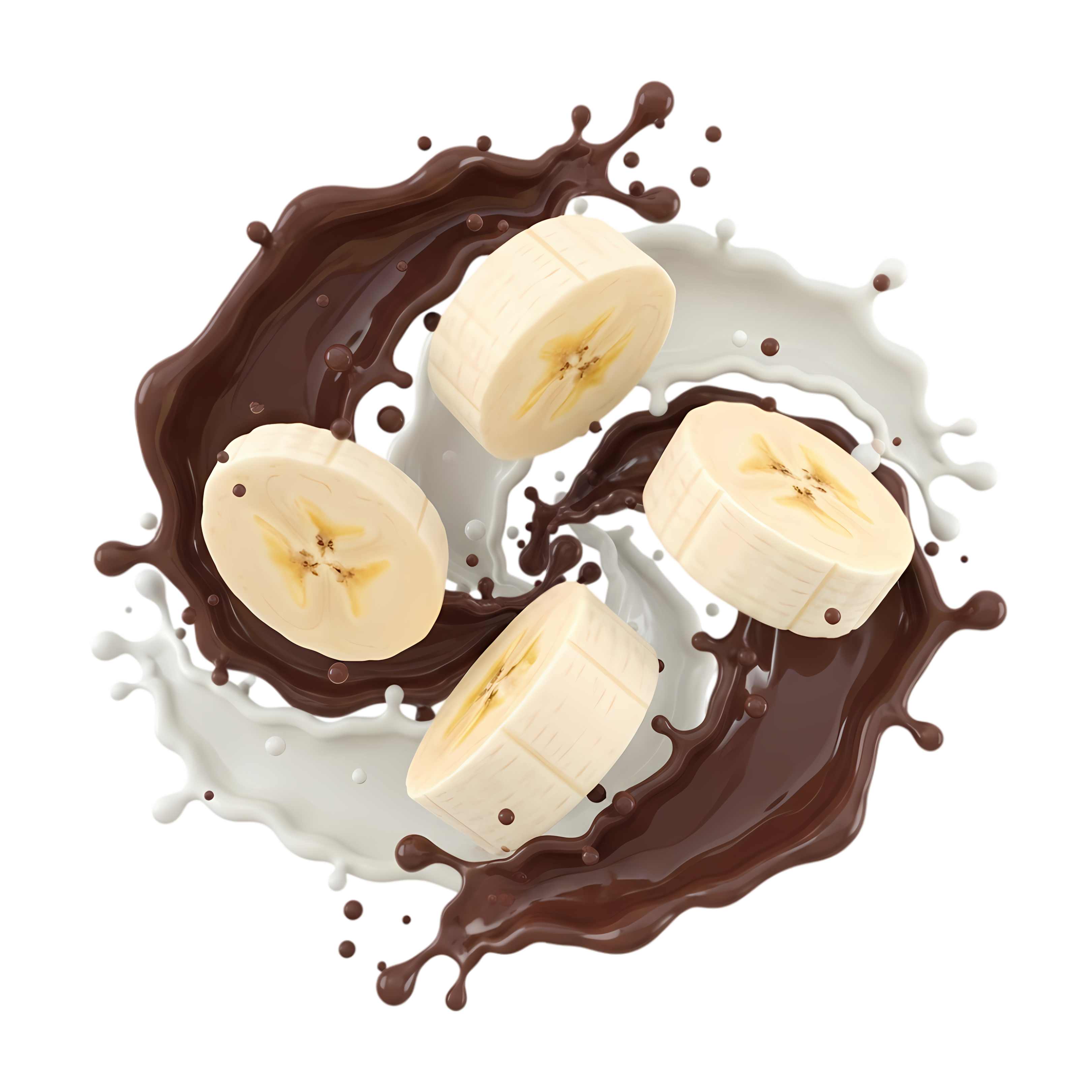 dynamic chocolate milk swirl with floating banana