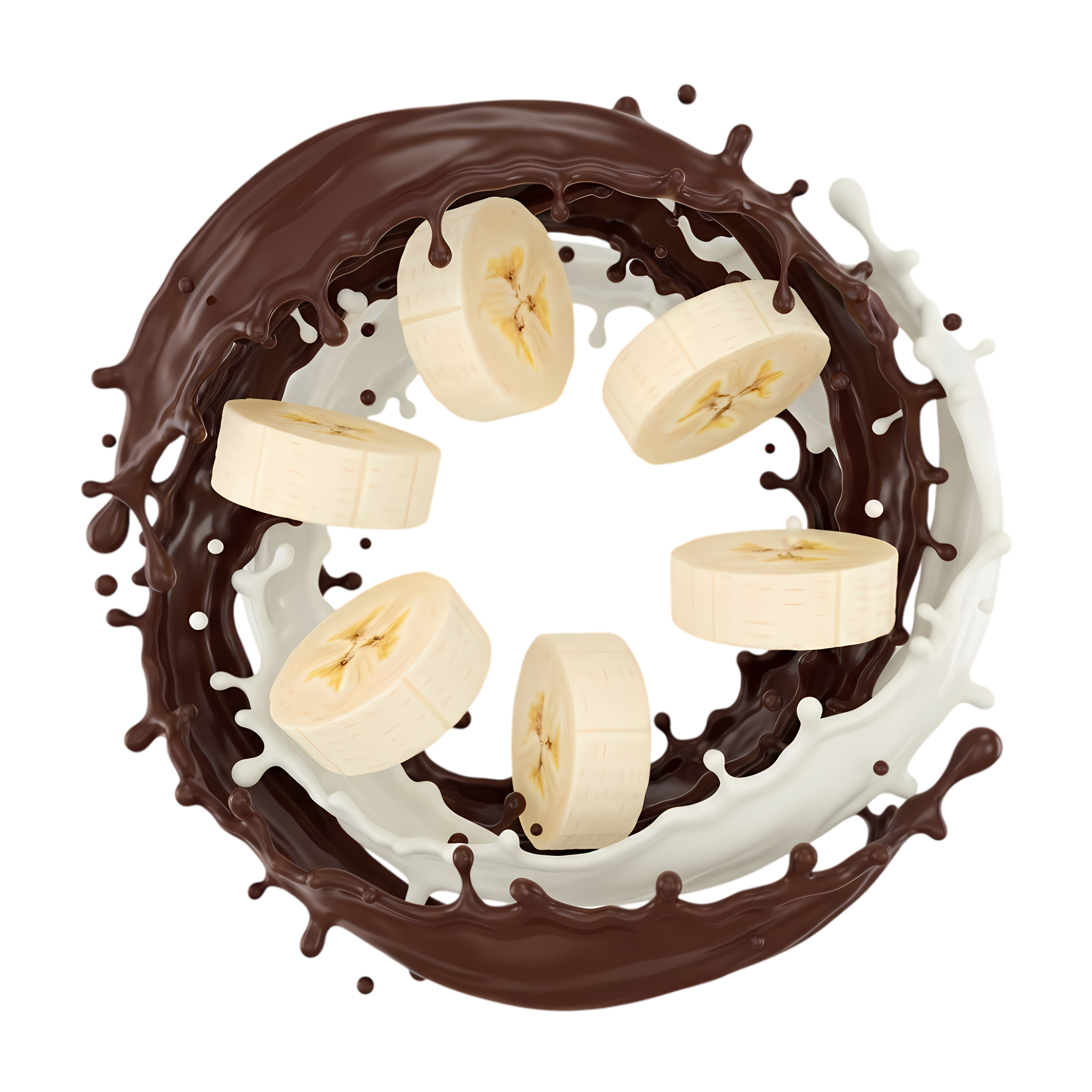 elegant chocolate milk swirl with banana slices