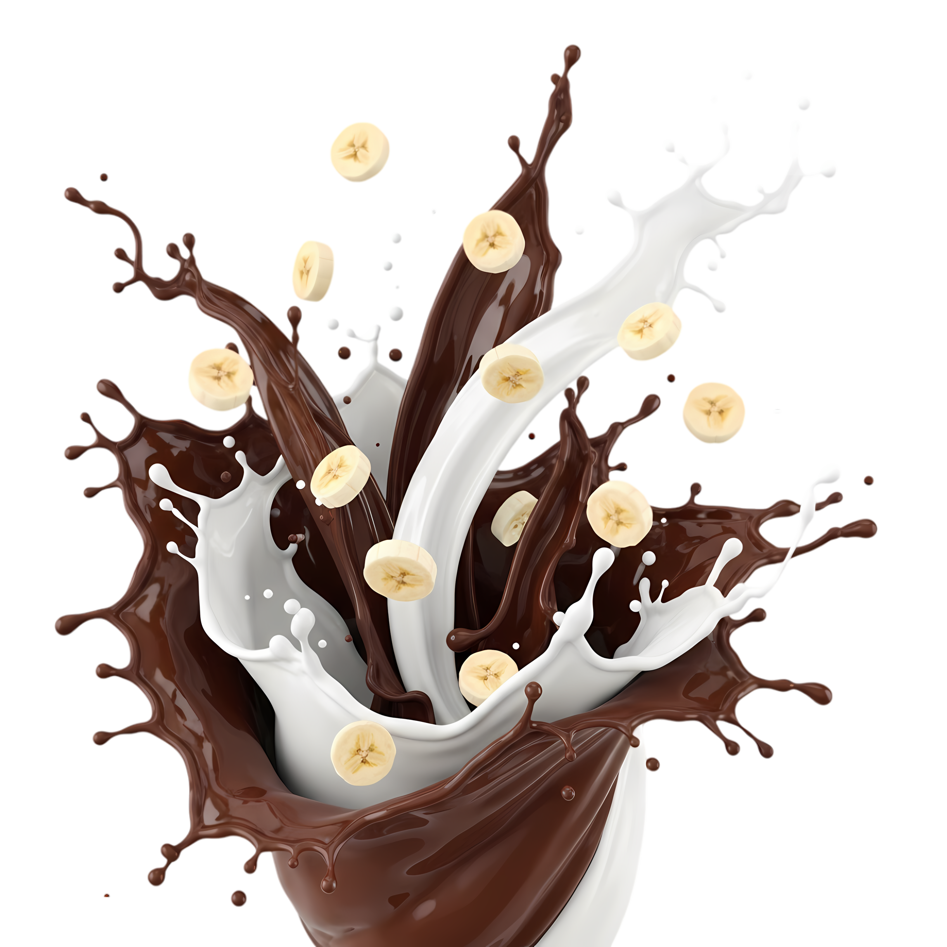 explosive milk splash around banana and chocolate