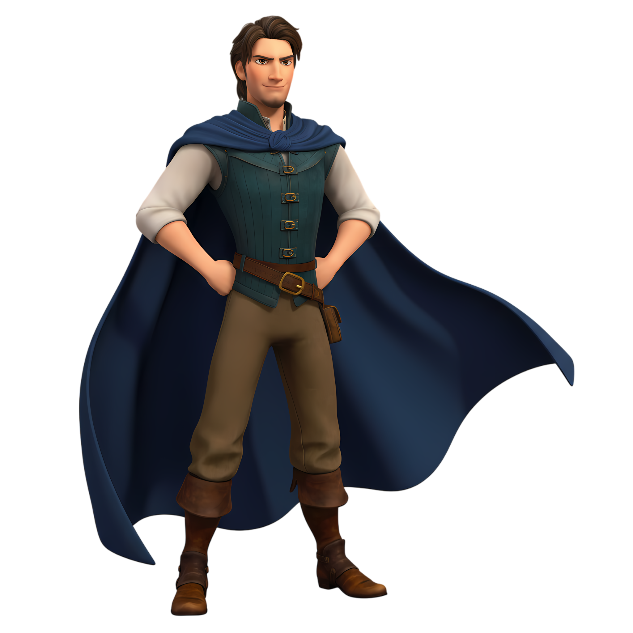 flynn rider hero pose with cape flowing