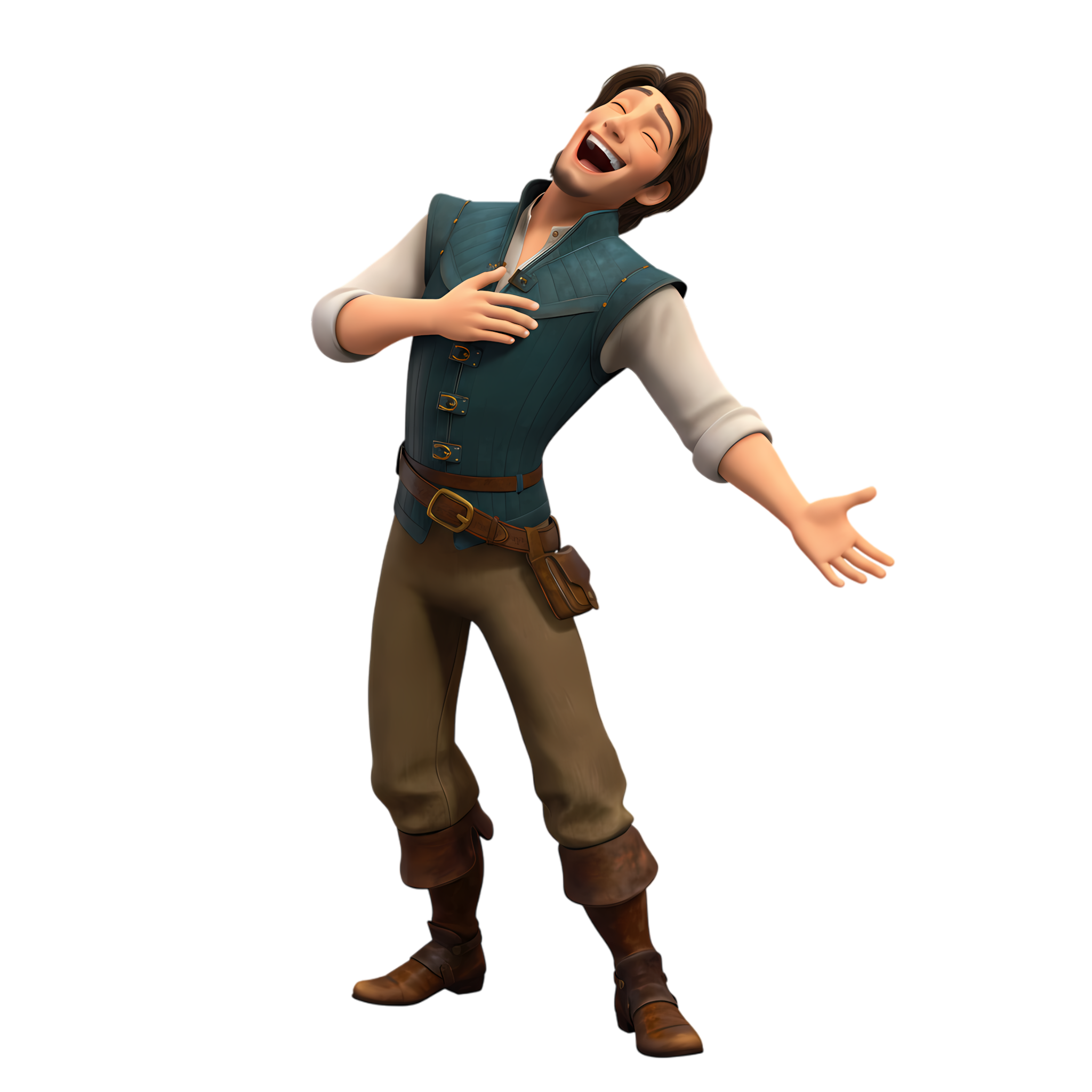 flynn rider laughing with head tilted back