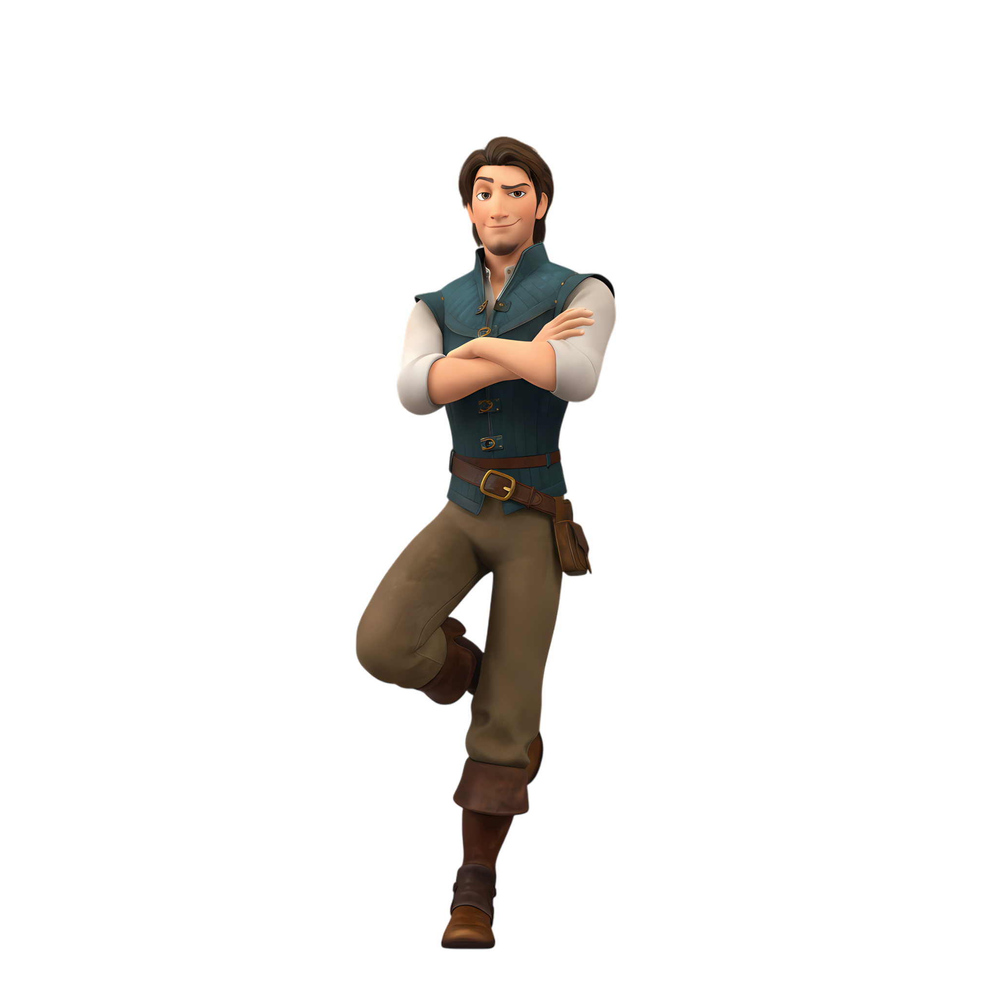 flynn rider leaning on wall with smirk
