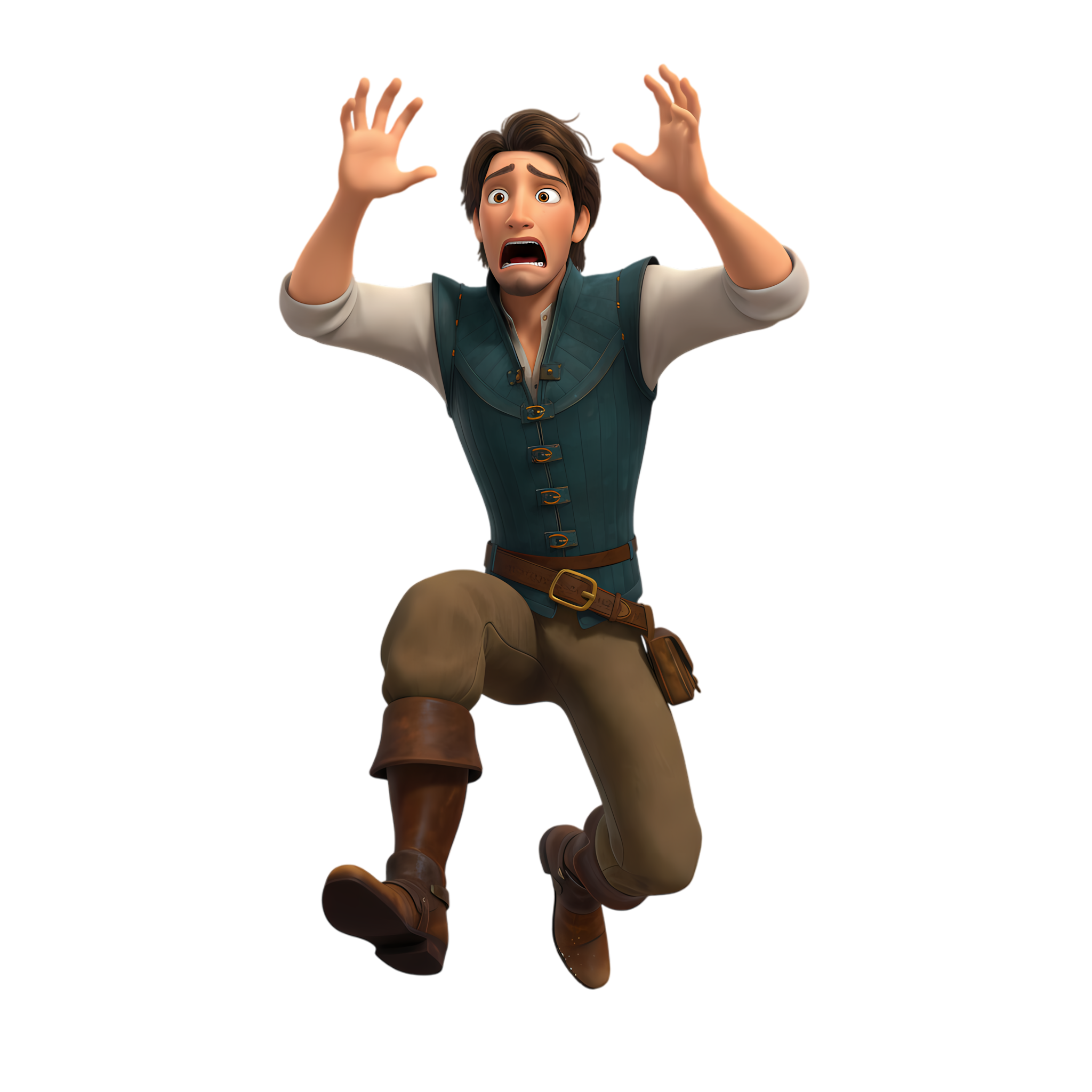 flynn rider running in panic with flailing arms
