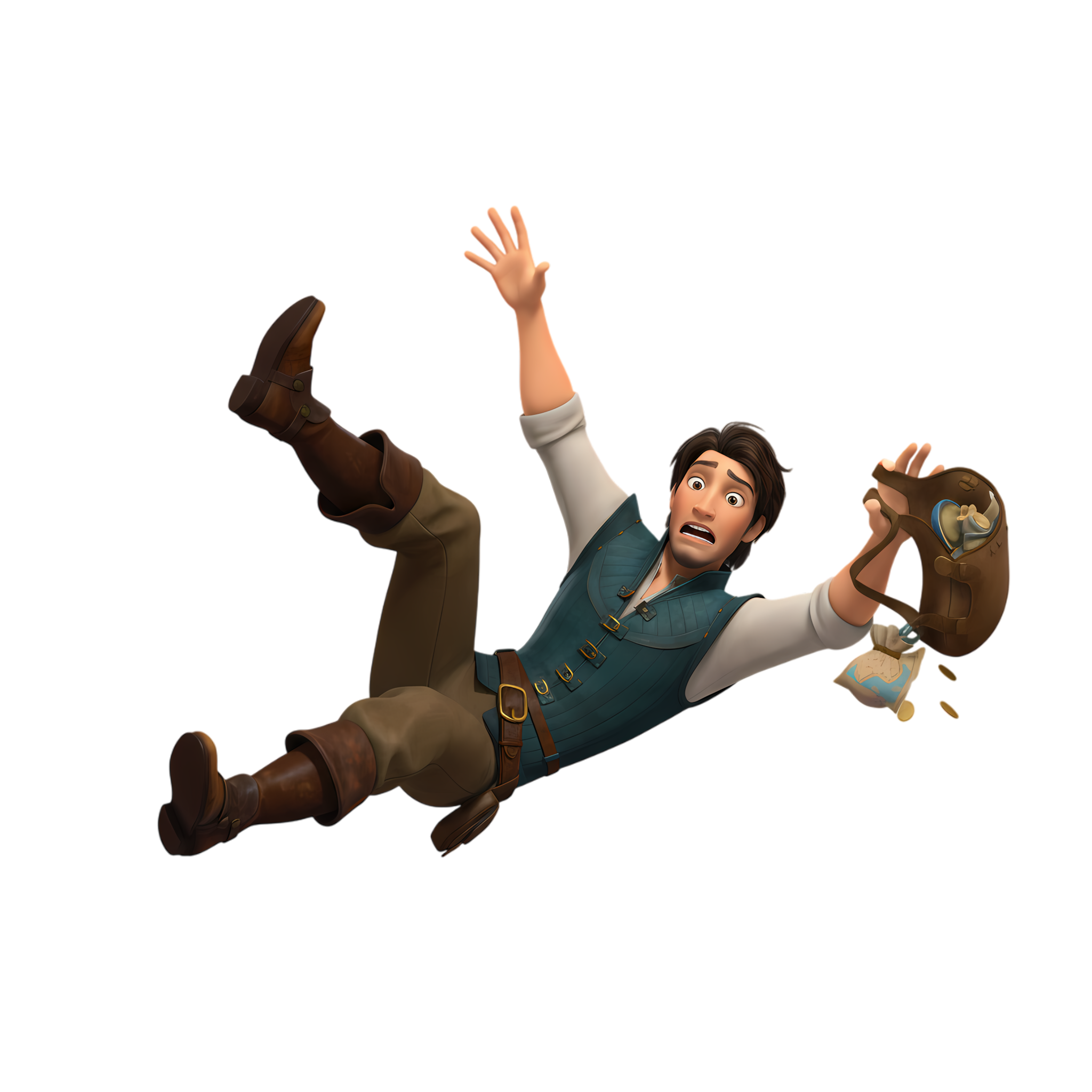 flynn rider tripping over with comedic fall
