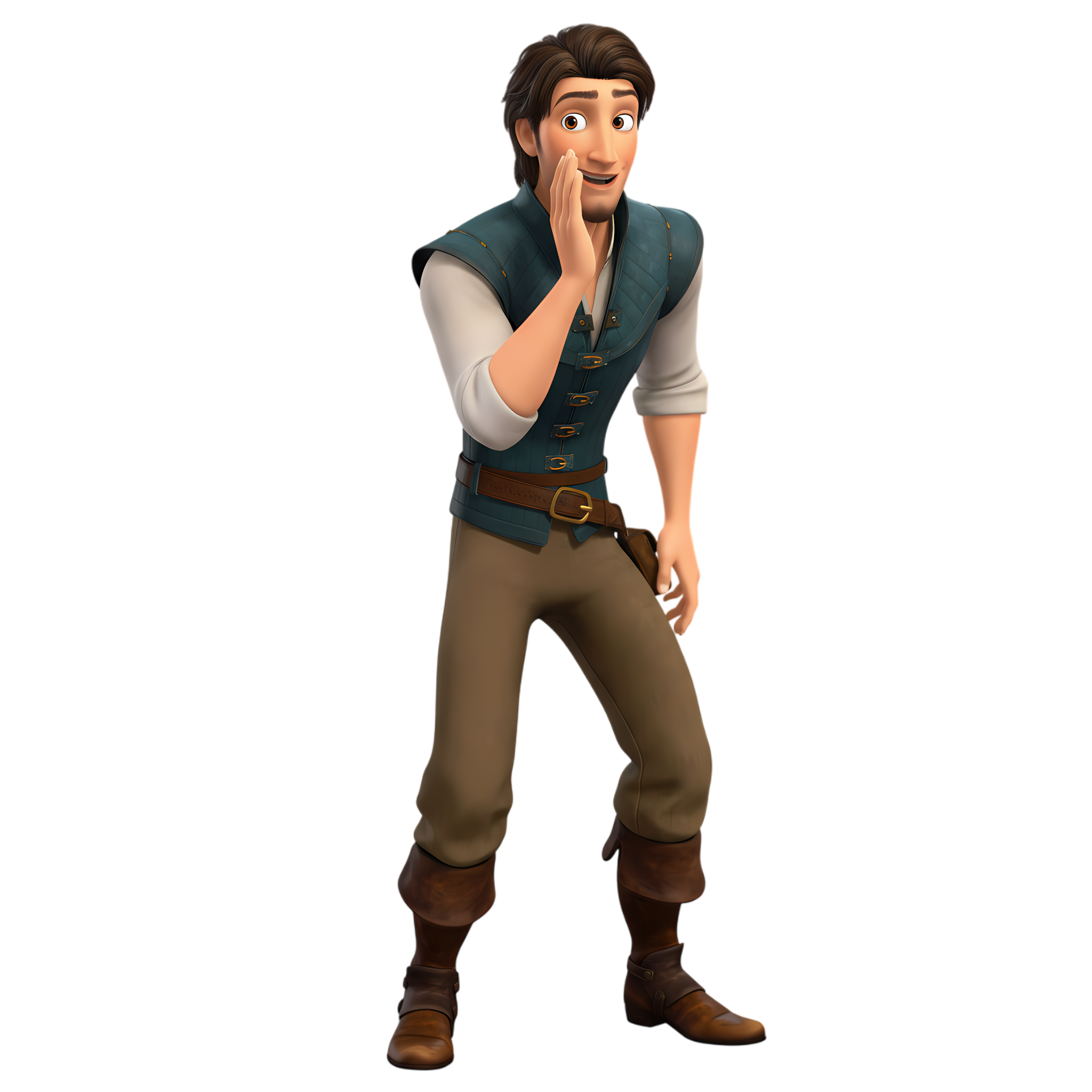flynn rider whispering secret with hand to mouth