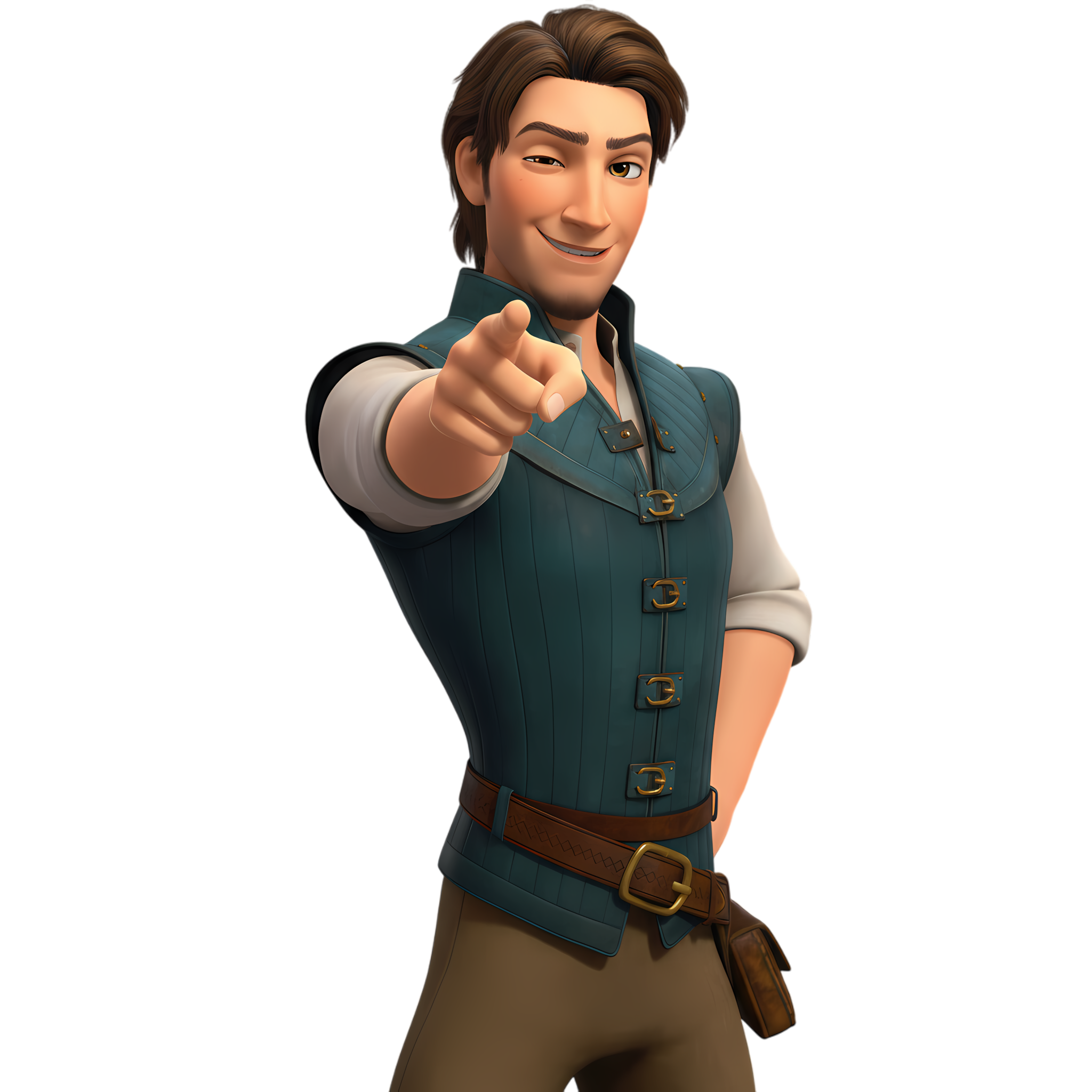 flynn rider winking with finger point pose