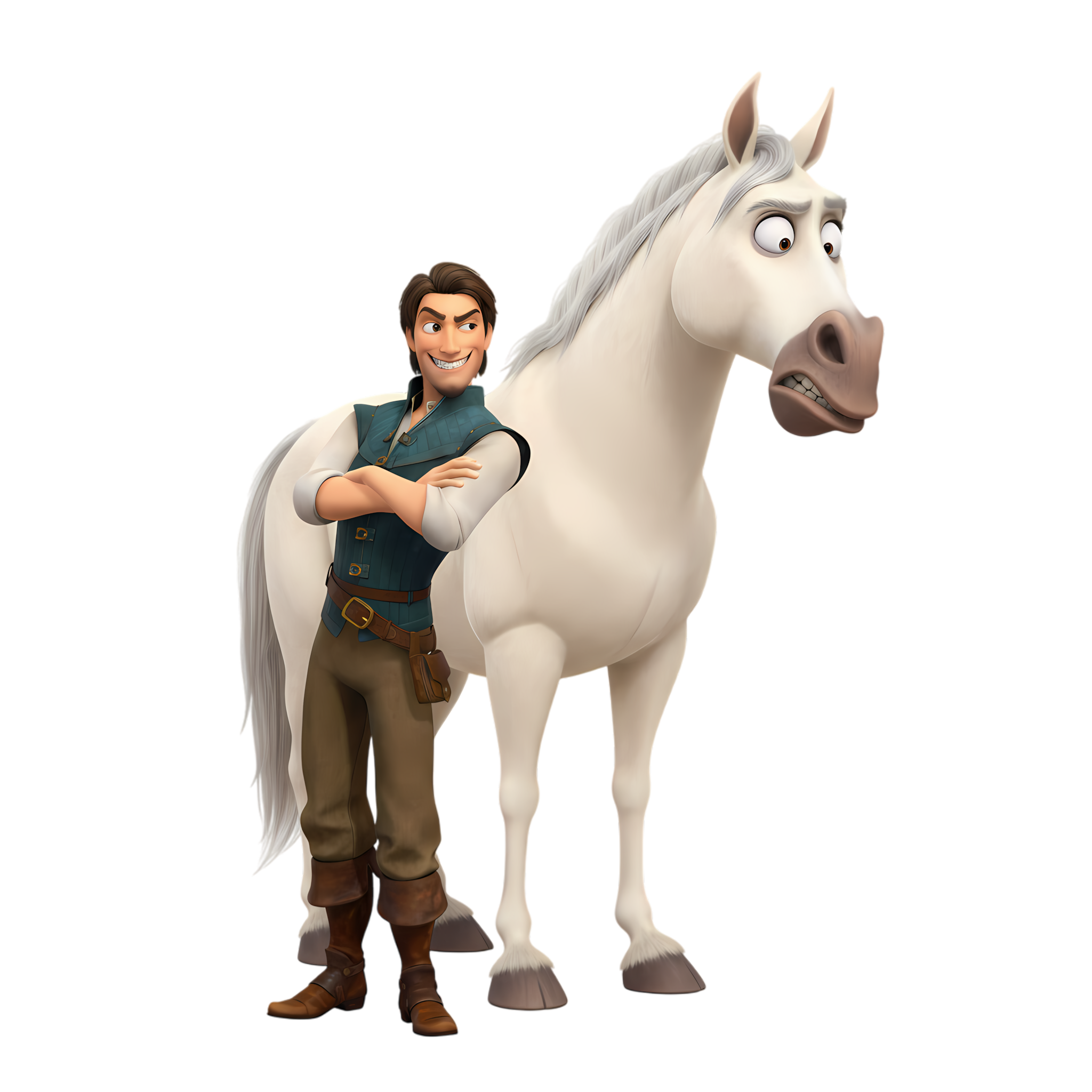 flynn rider with maximus funny pose png