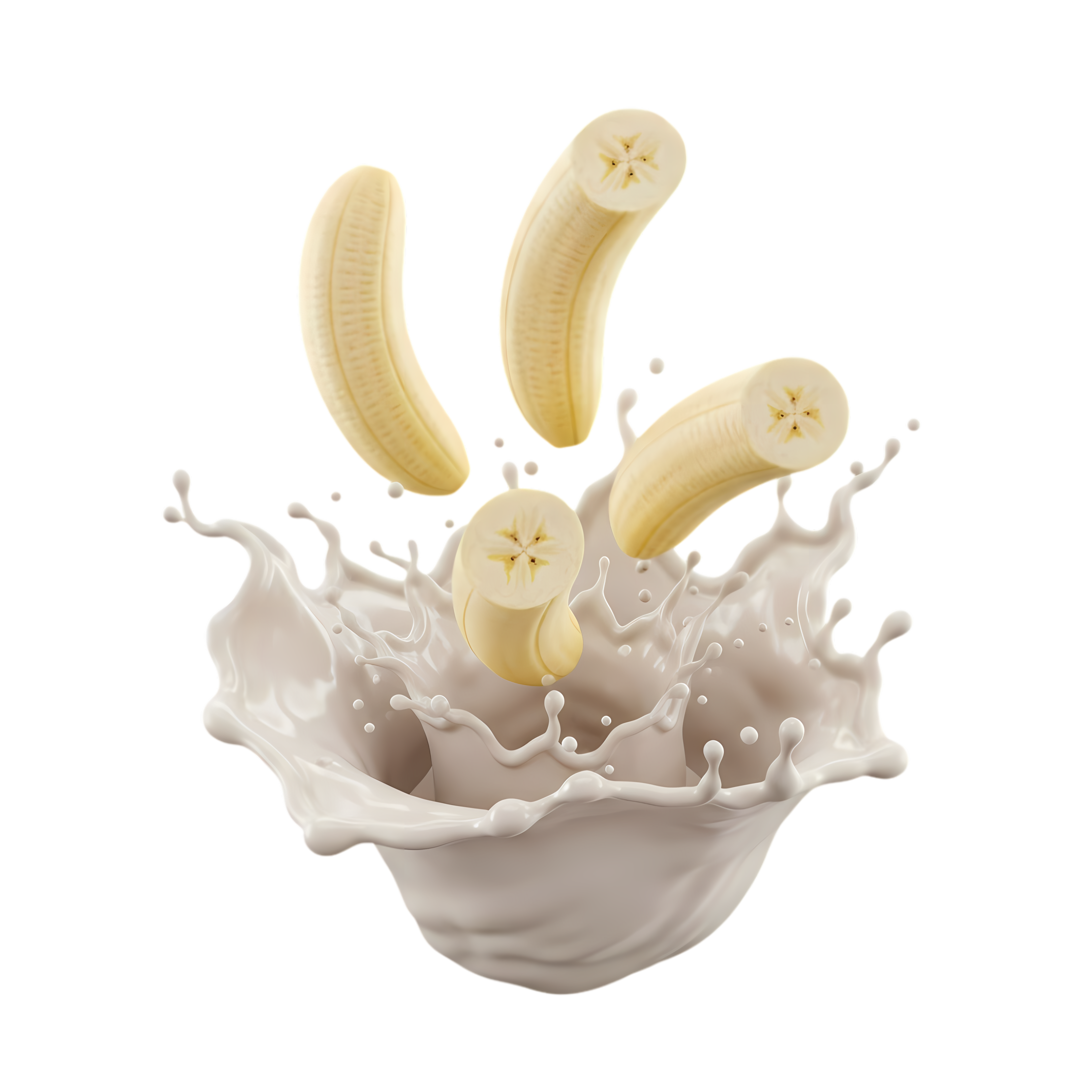 fresh banana mix in dynamic milk splash