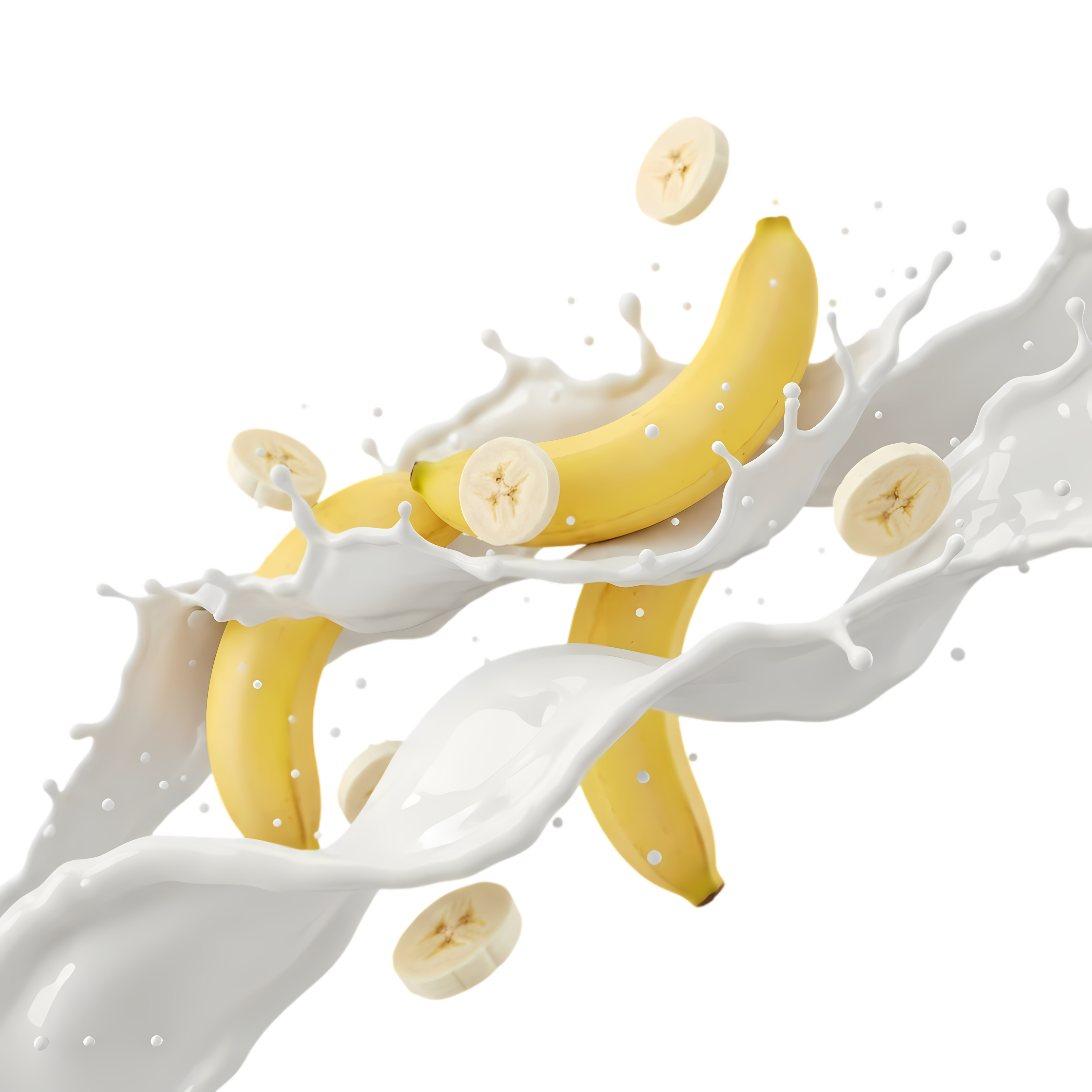fresh banana mixed in creamy milk splash