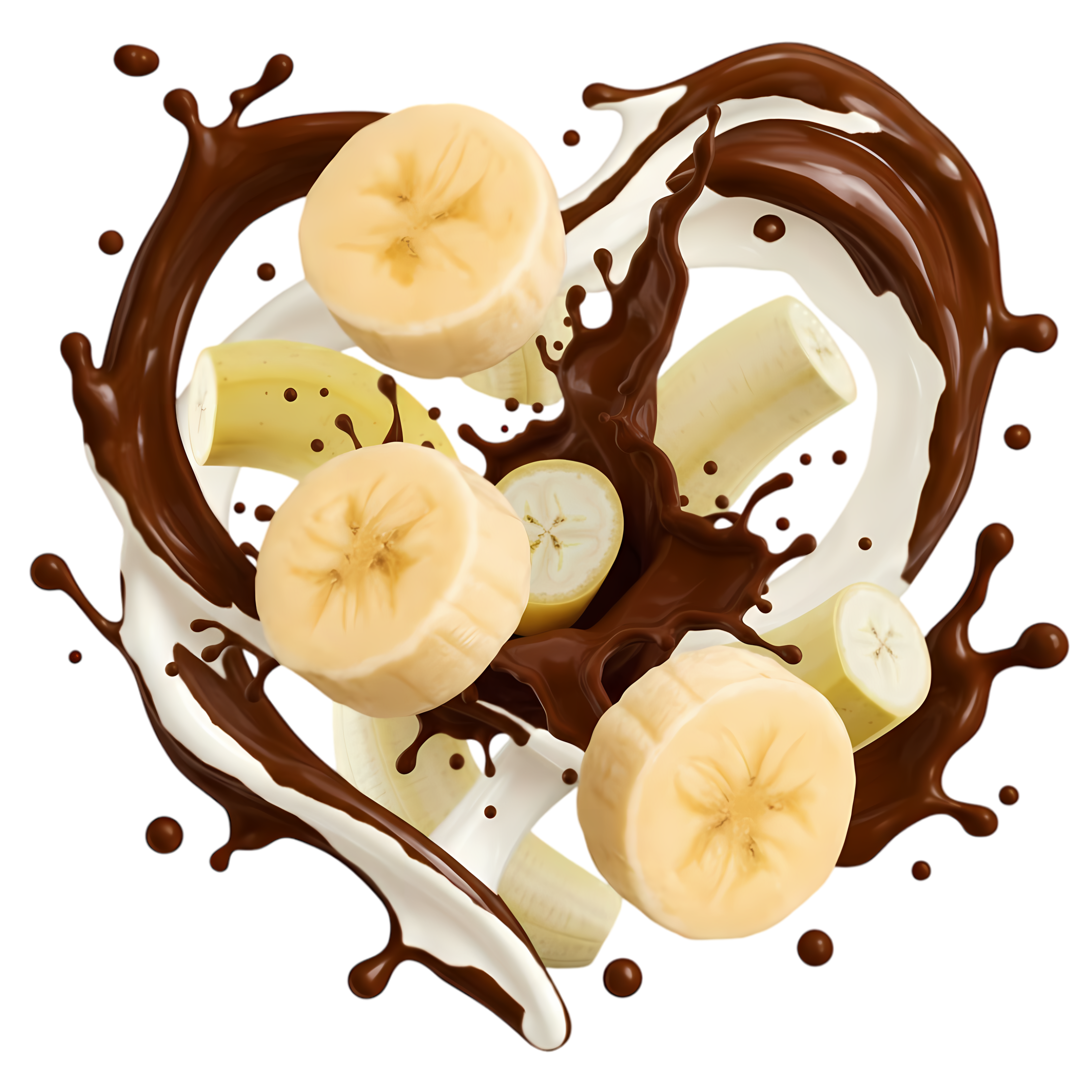fresh banana mixed with swirling chocolate milk