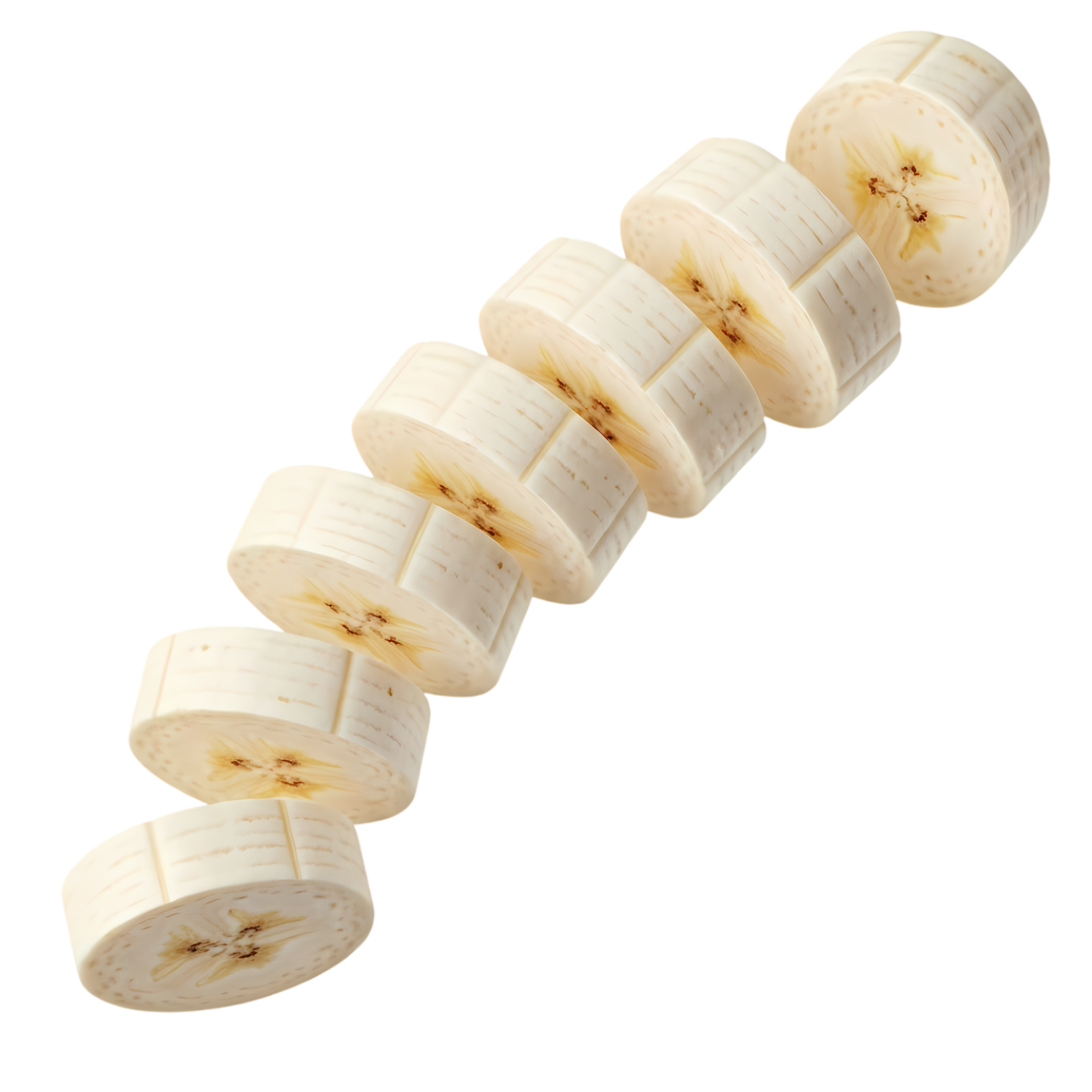 fresh banana slices in natural falling line