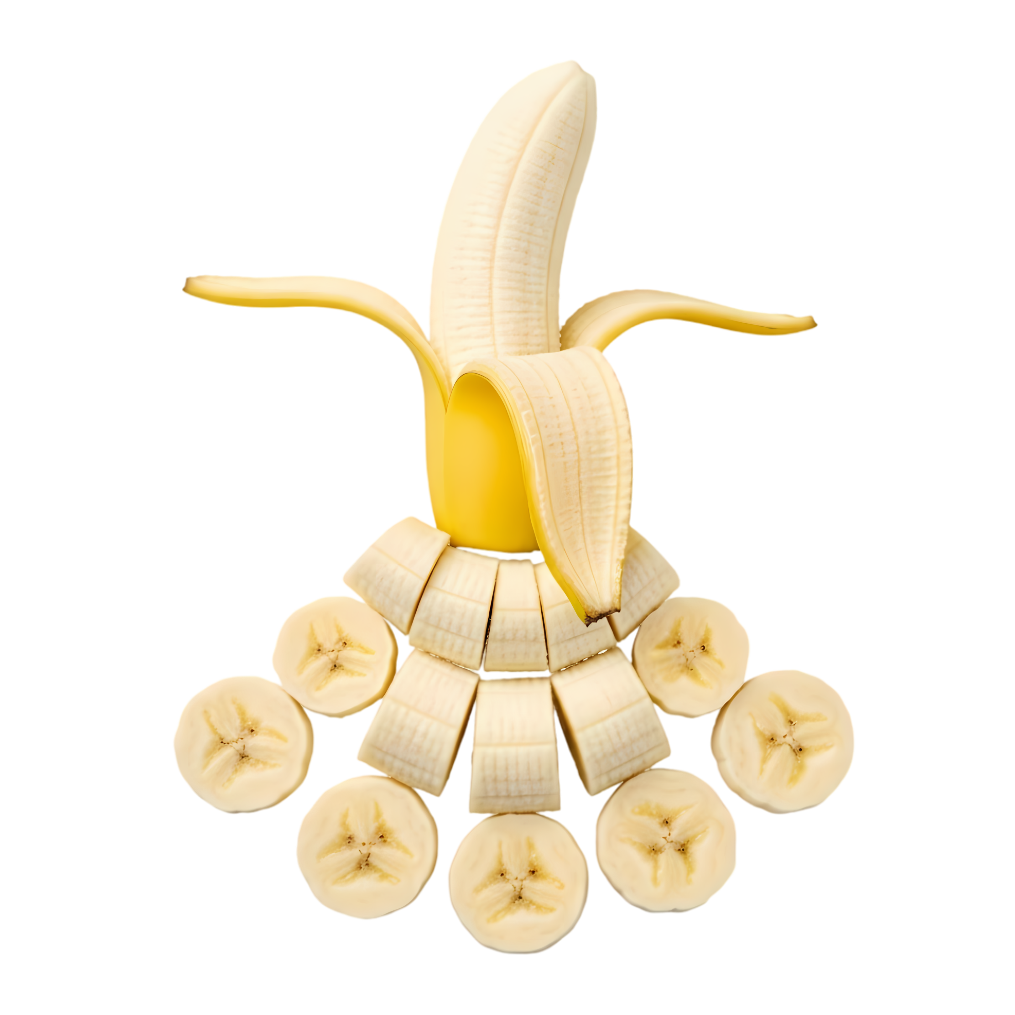 fresh slices arranged in natural banana curve