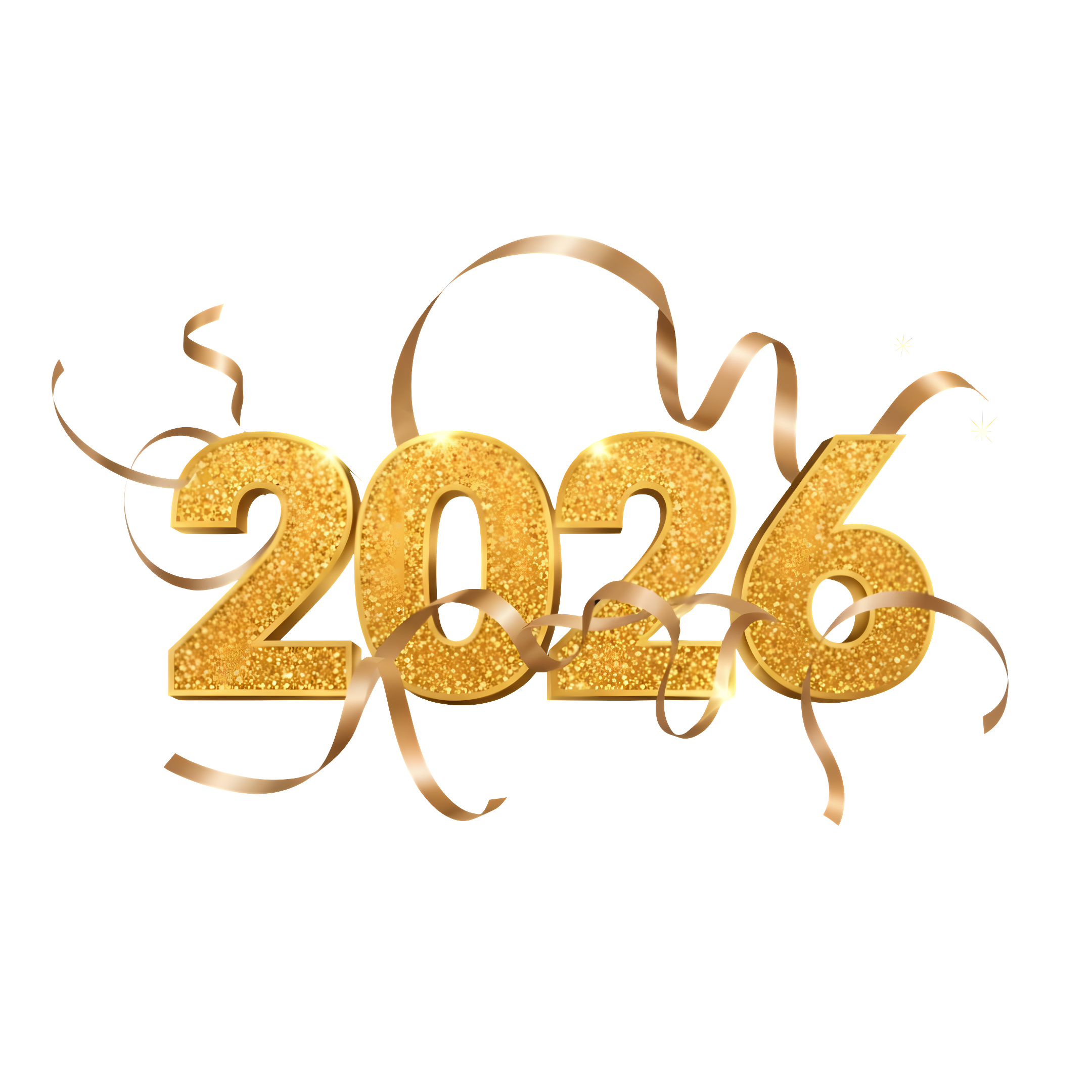 glittering gold 2026 typography with flowing ribbon 2160x2160