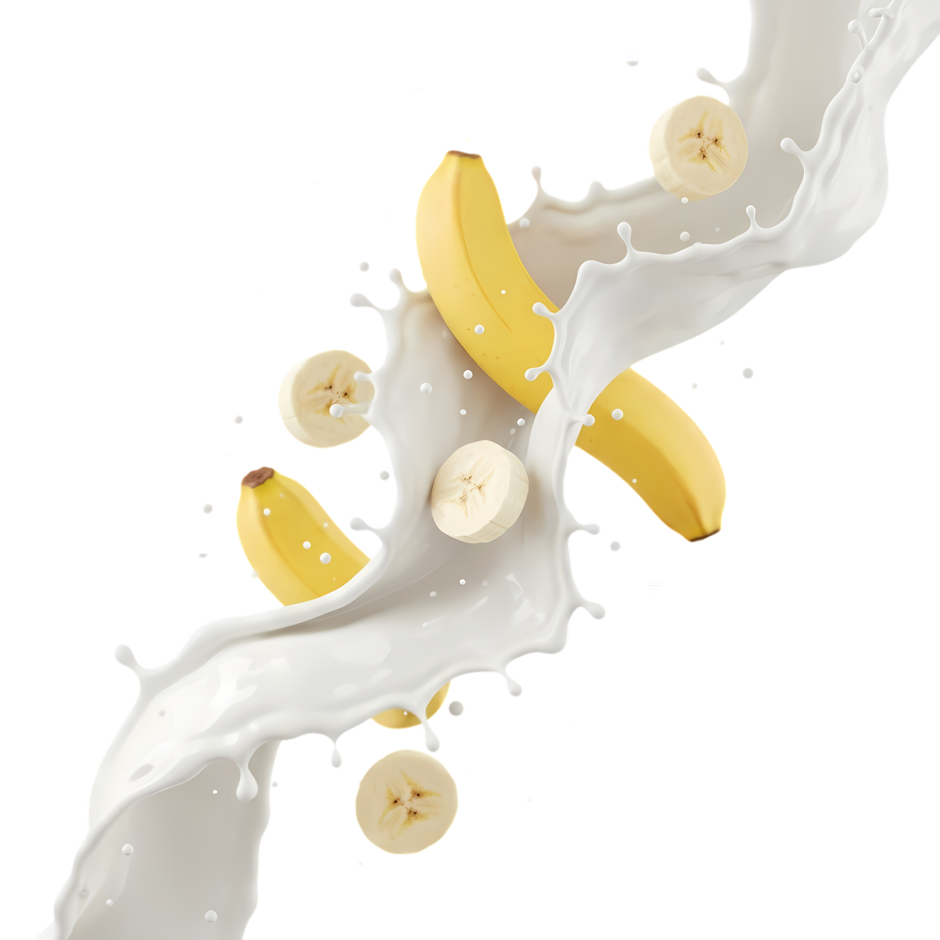 milk splash with floating banana slices