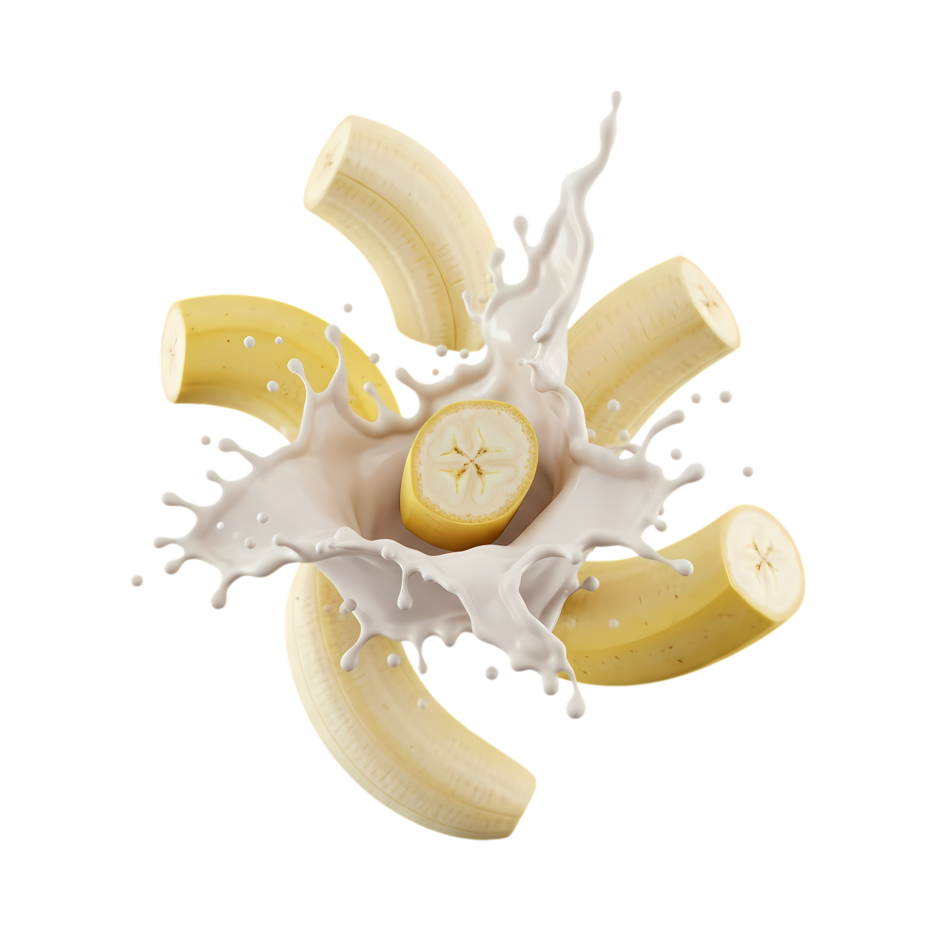 milk splash with flying banana slices