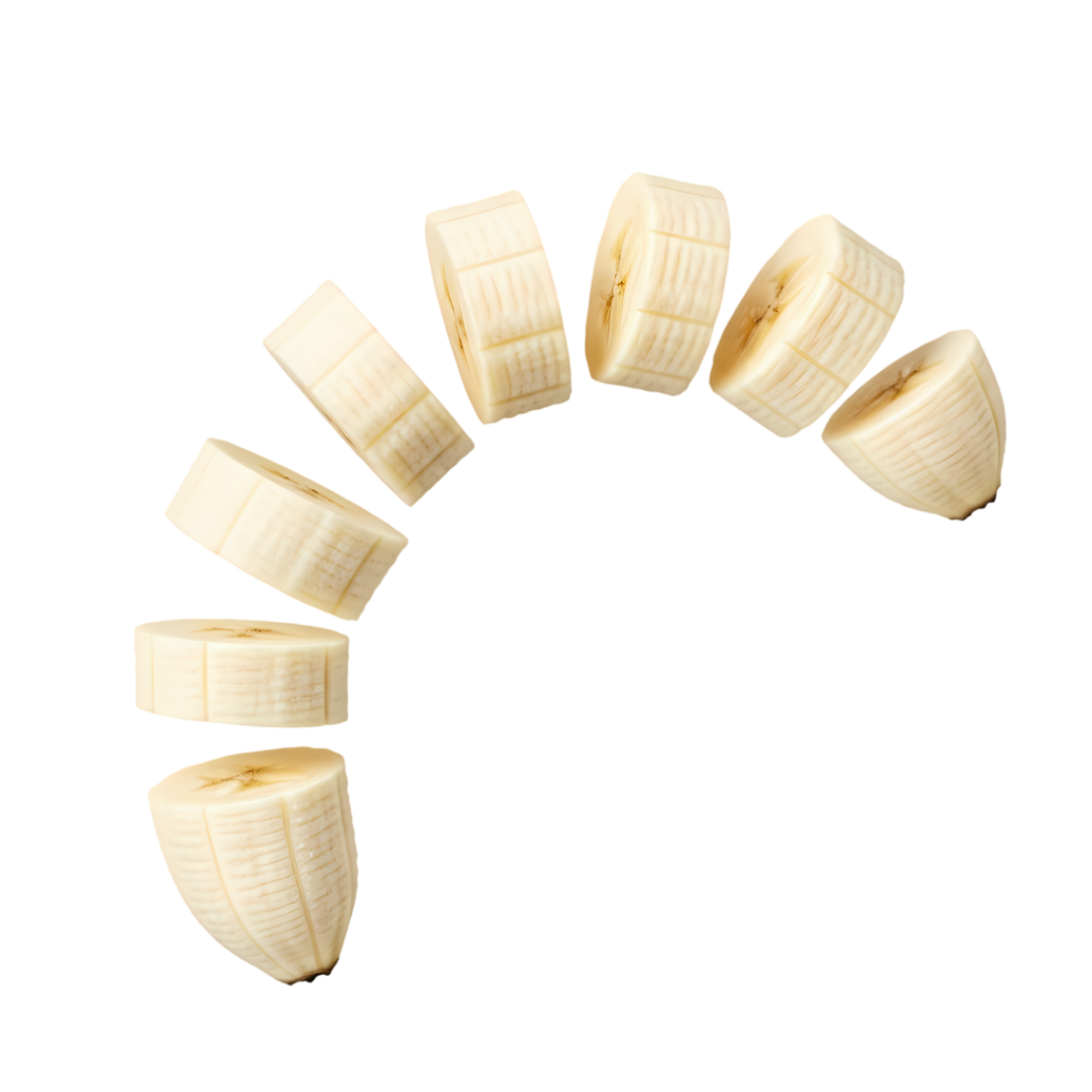 peeled banana slices in floating curved formation
