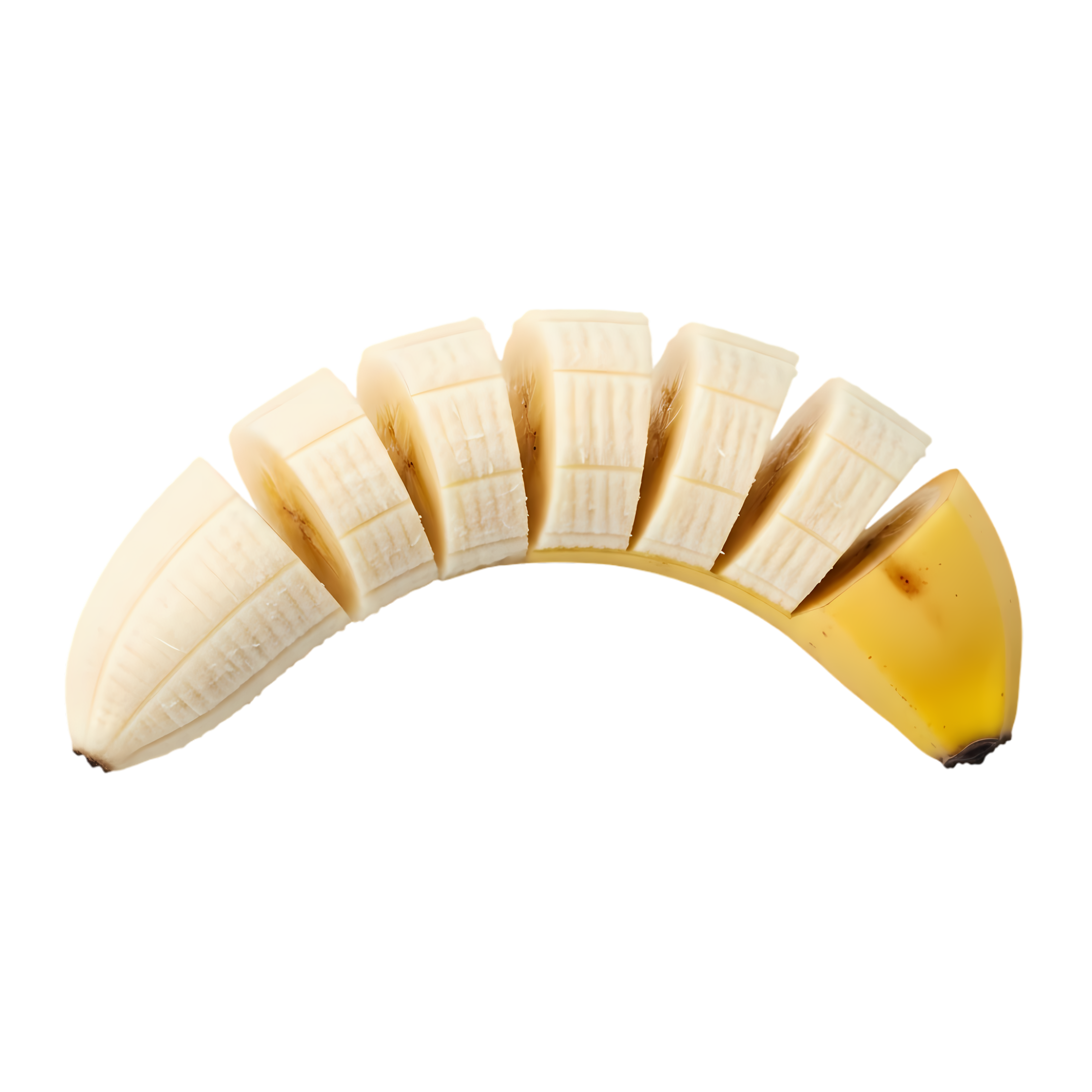 realistic floating banana cut in perfect white isolation