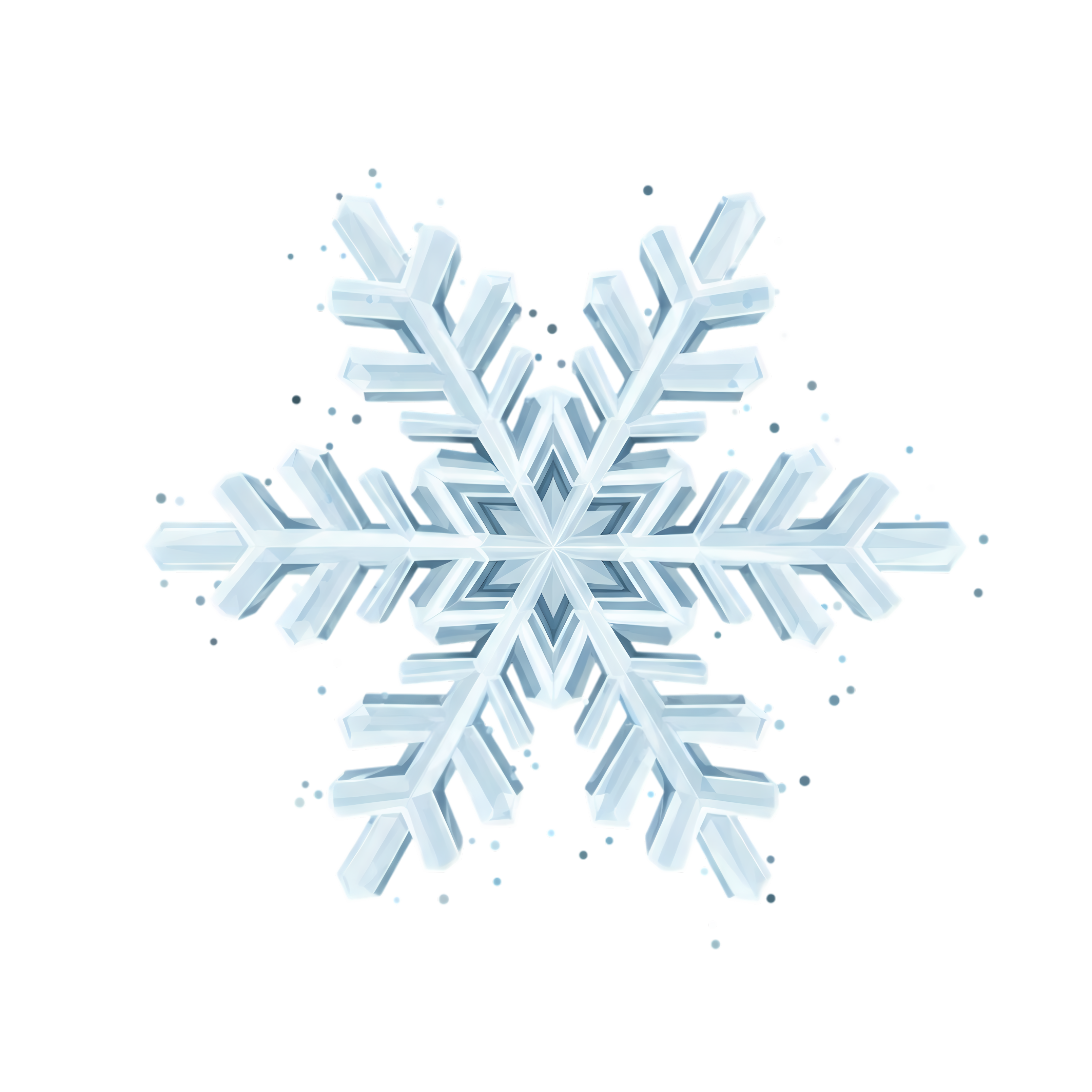 Faceted Icy Blue Snowflake with Frost Specks