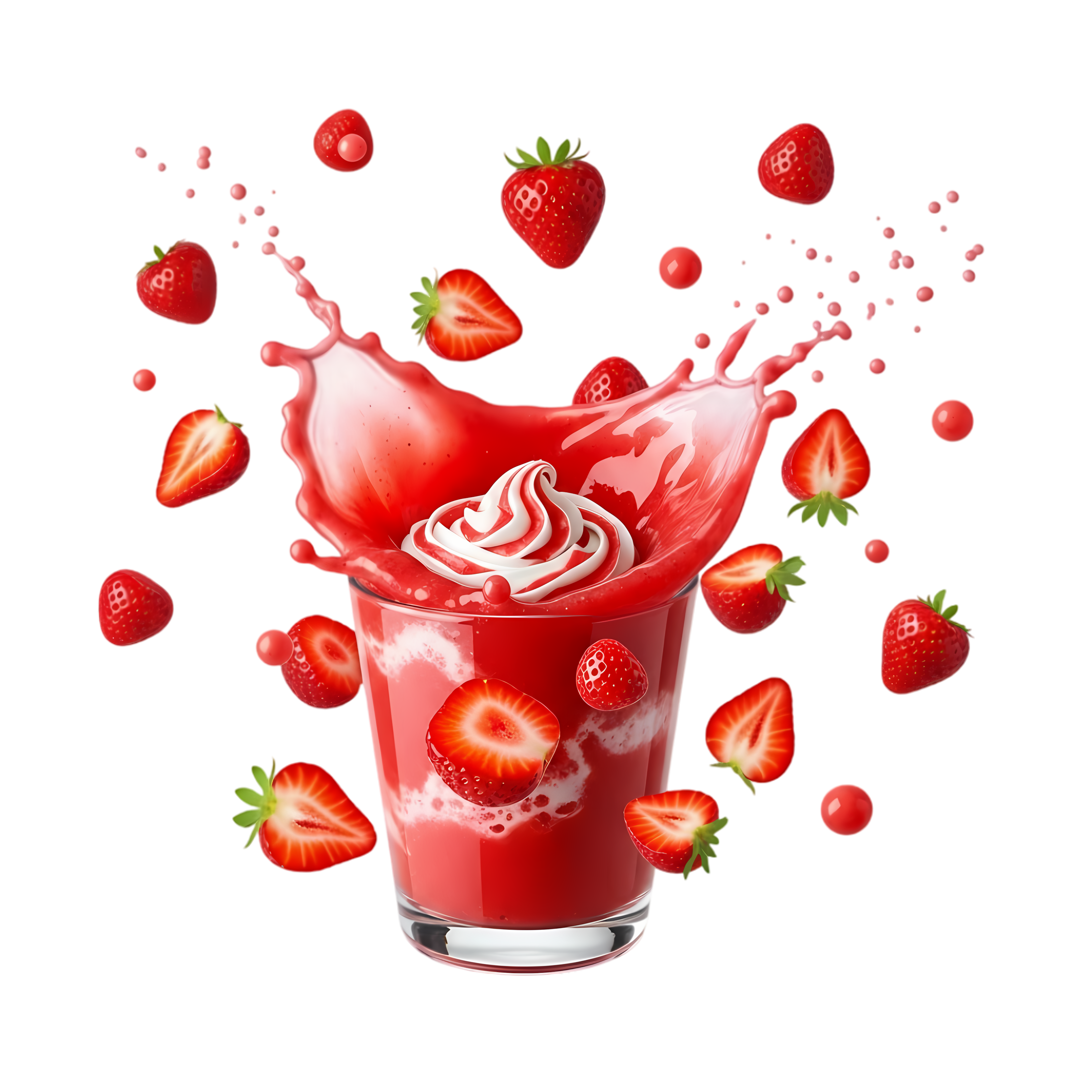 strawberry smoothie with cream swirl and splash effect