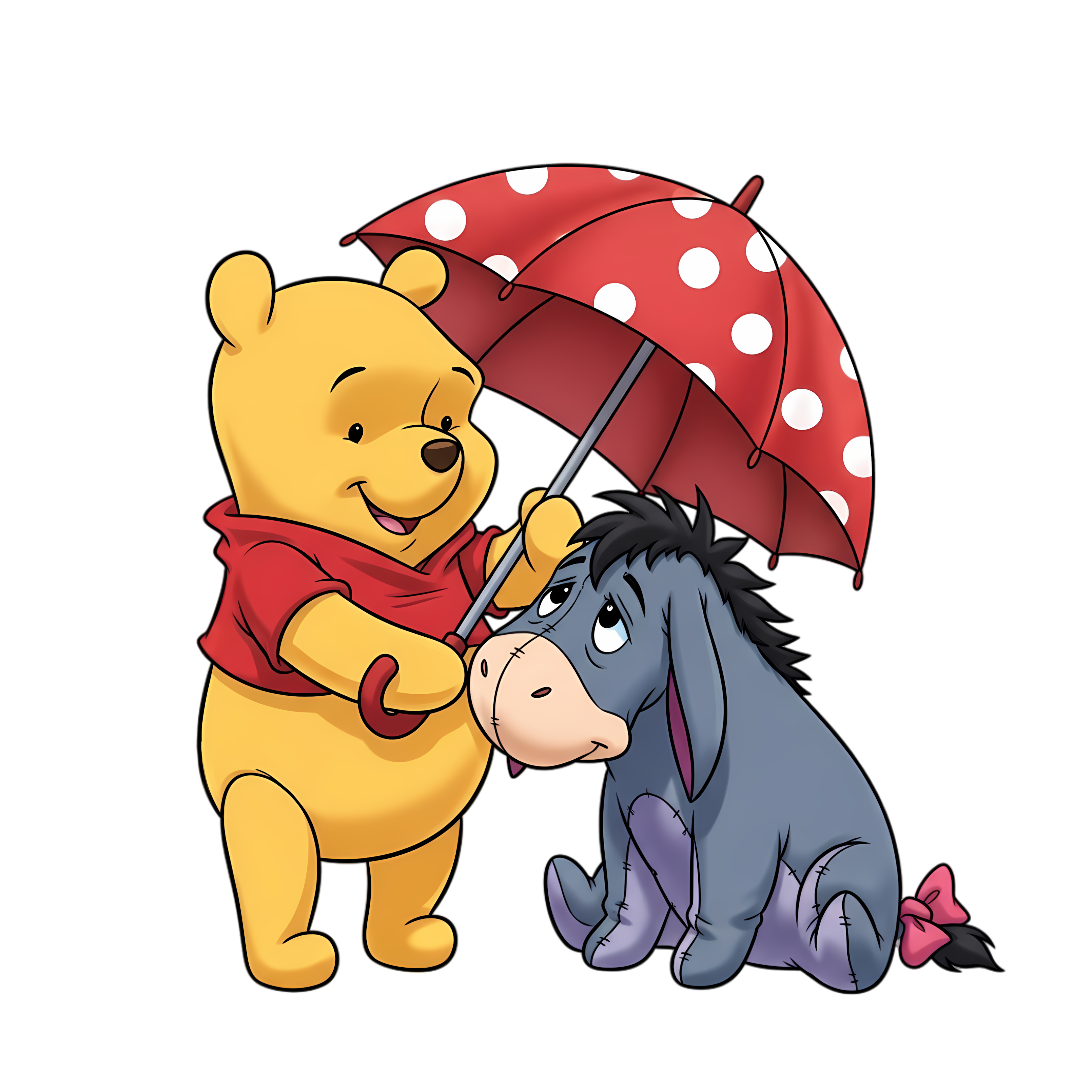adorable pooh and eeyore sharing umbrella