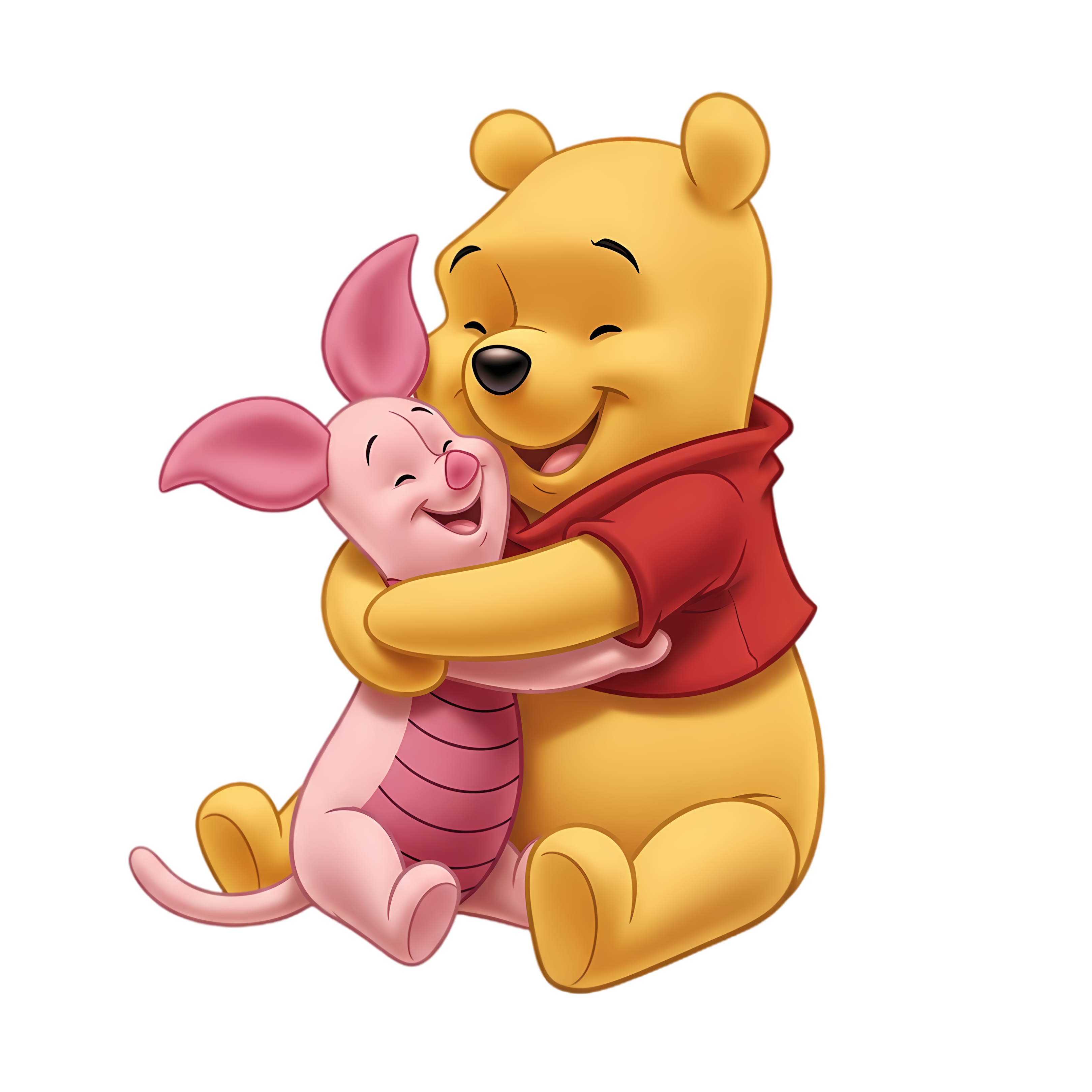 adorable pooh and piglet hugging softly