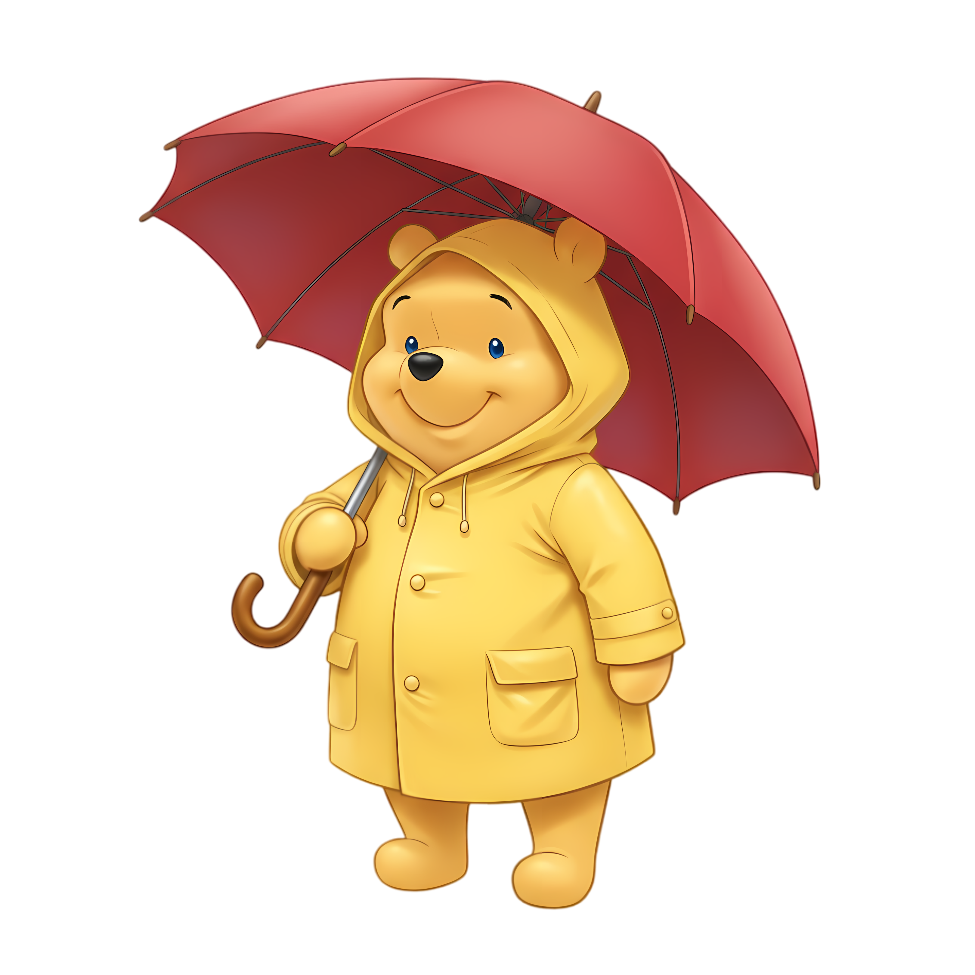 adorable winnie the pooh bear in raincoat holding umbrella