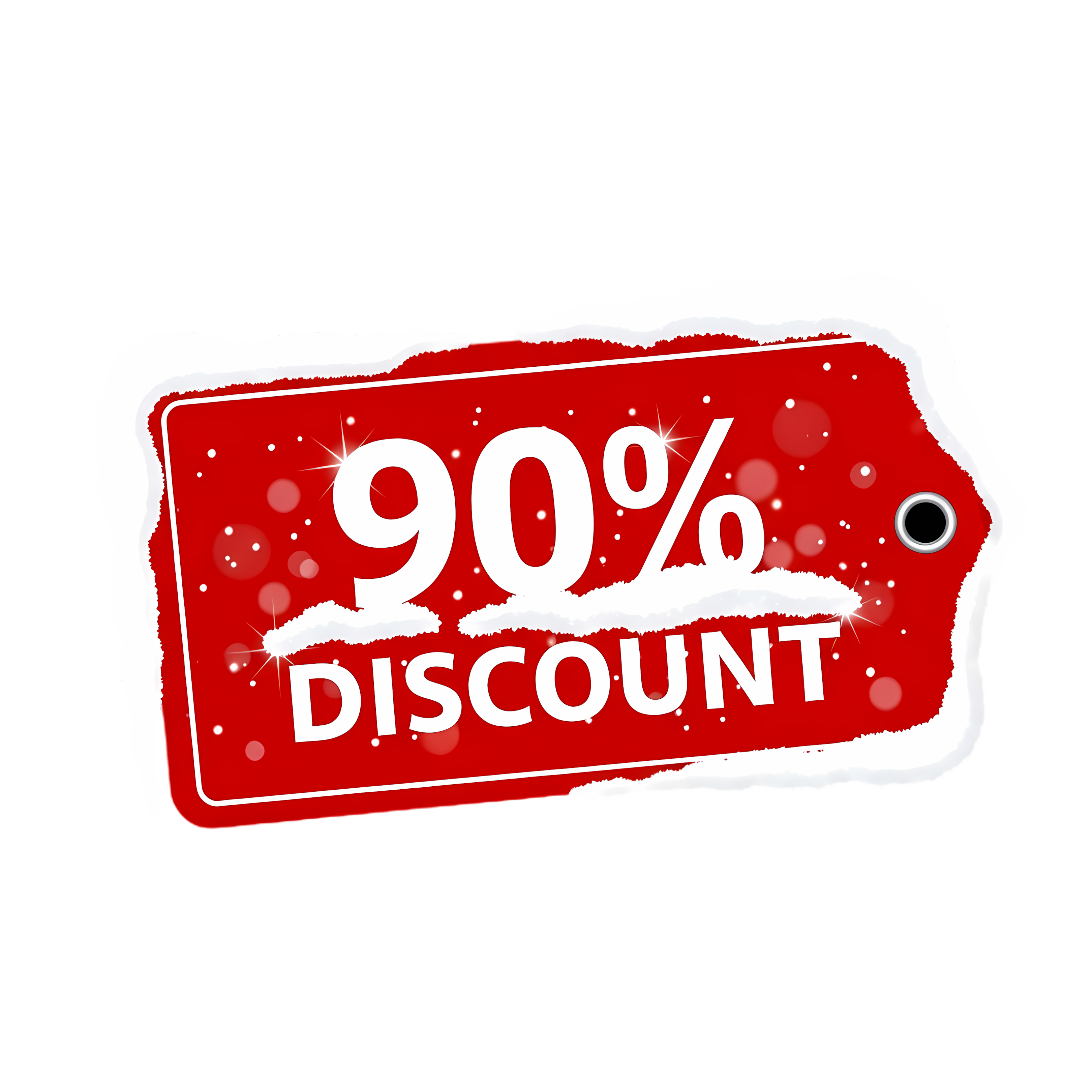 christmas snow topped red promo tag showing 90 percent
