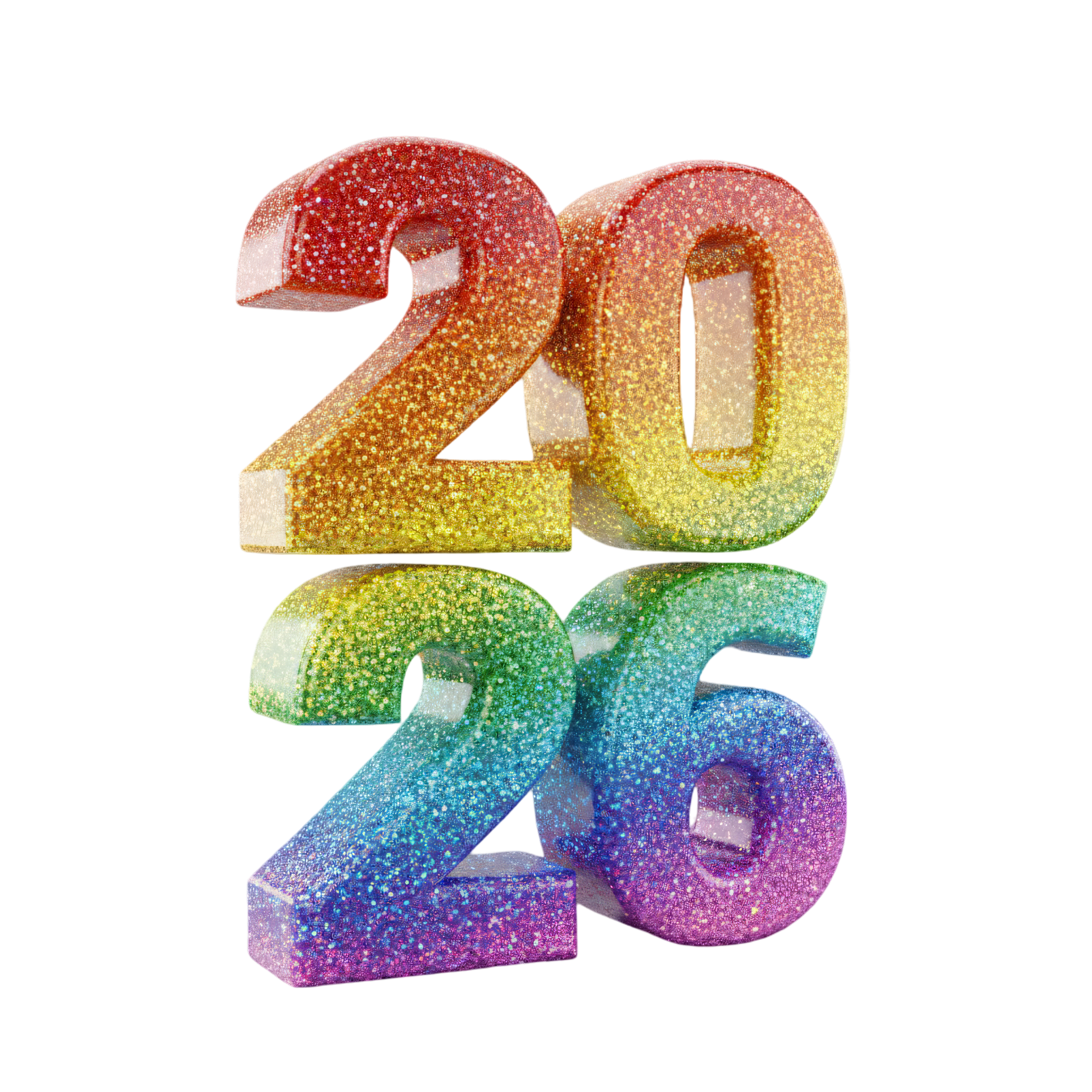 colorful glittered 2026 celebration 3d design