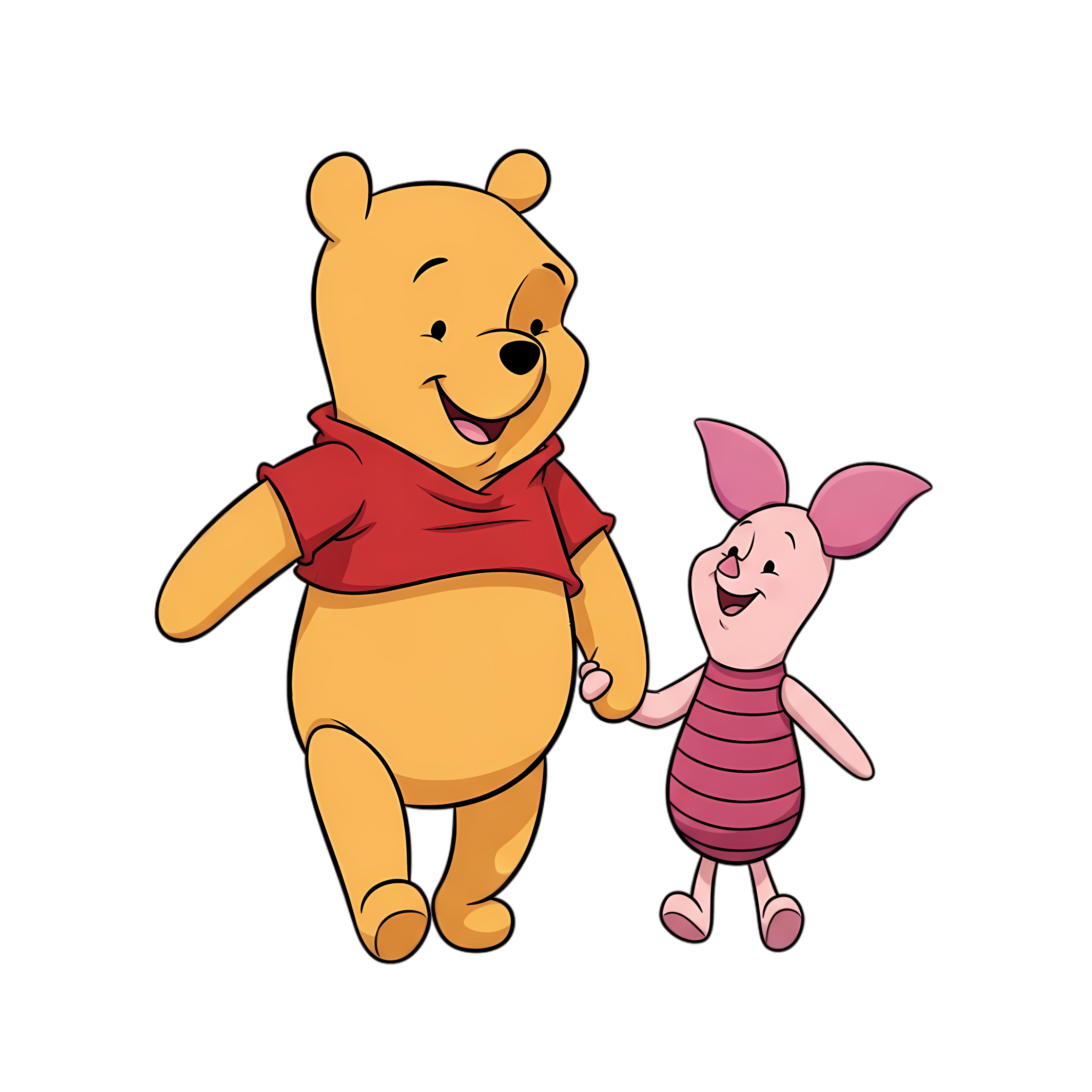 cute pooh and piglet walking hand in hand