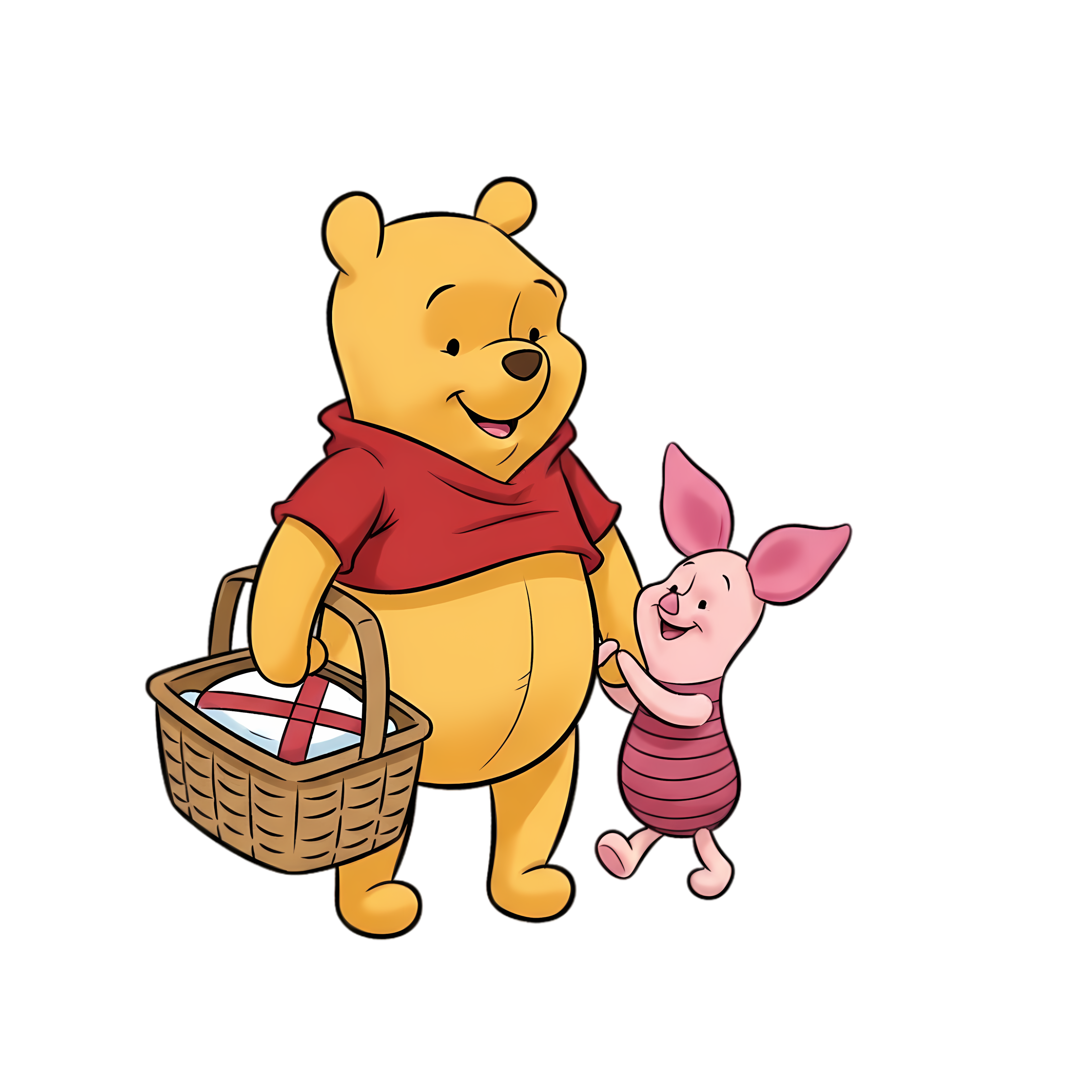 cute pooh and piglet with picnic basket